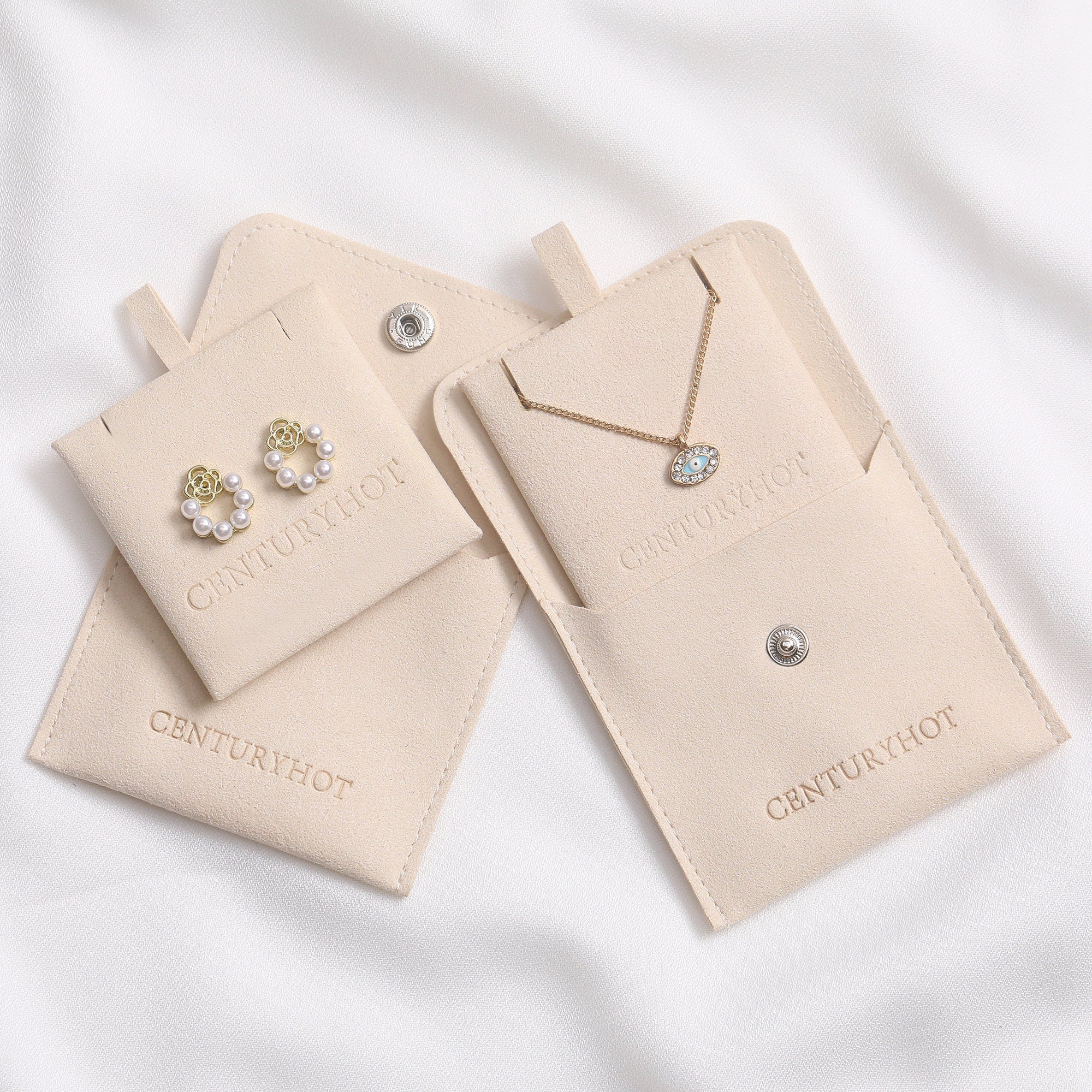 50 Ivory Microfiber Jewelry Packaging Bags, Personalized Logo-zoom-5