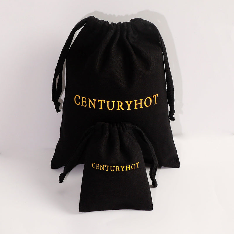 50 Black Cotton Canvas Jewelry Bags, Personalized Logo, Ribbon Drawstring Gift Bags-zoom-