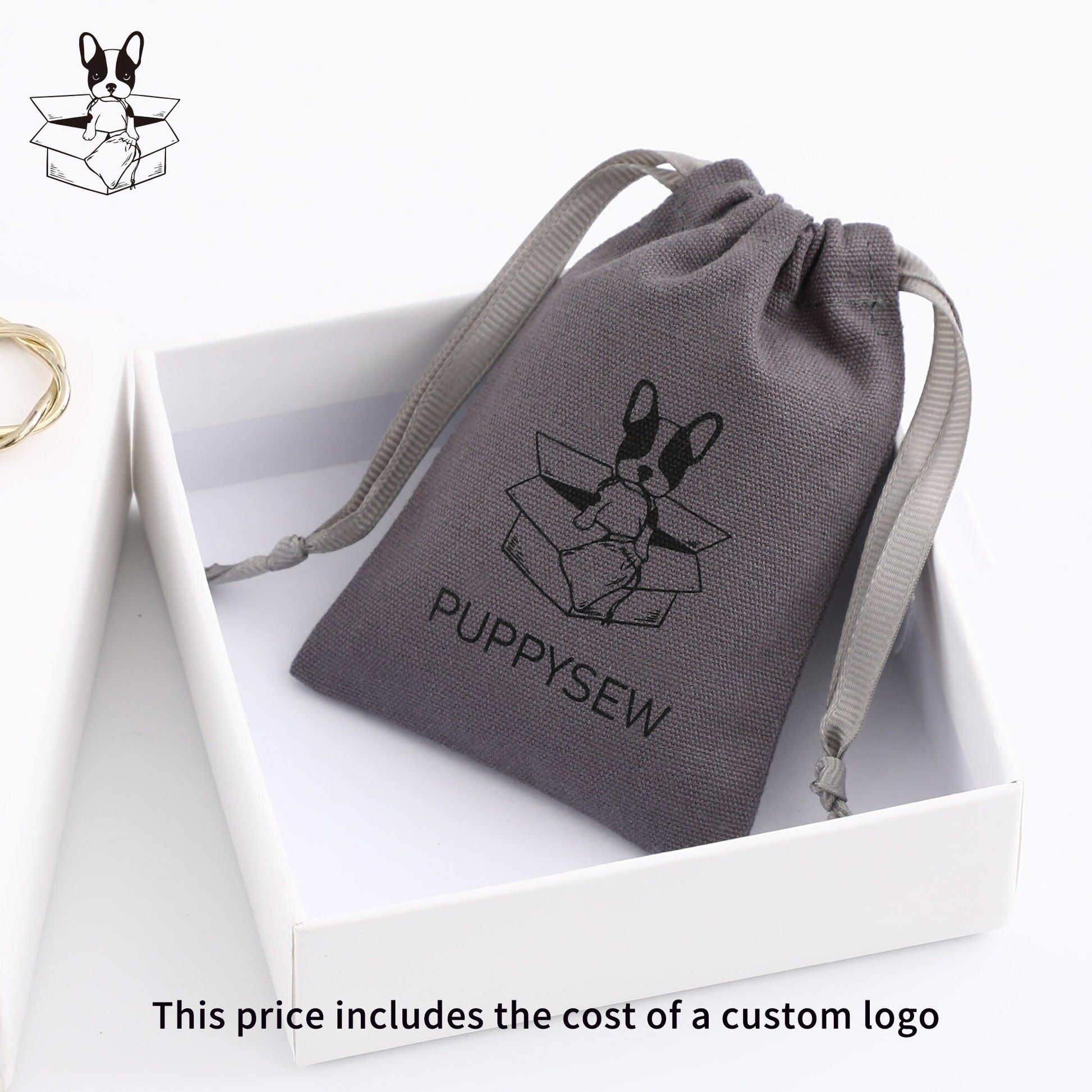 Custom Logo Dark Gray Canvas Drawstring Bag, Jewelry Packaging-4