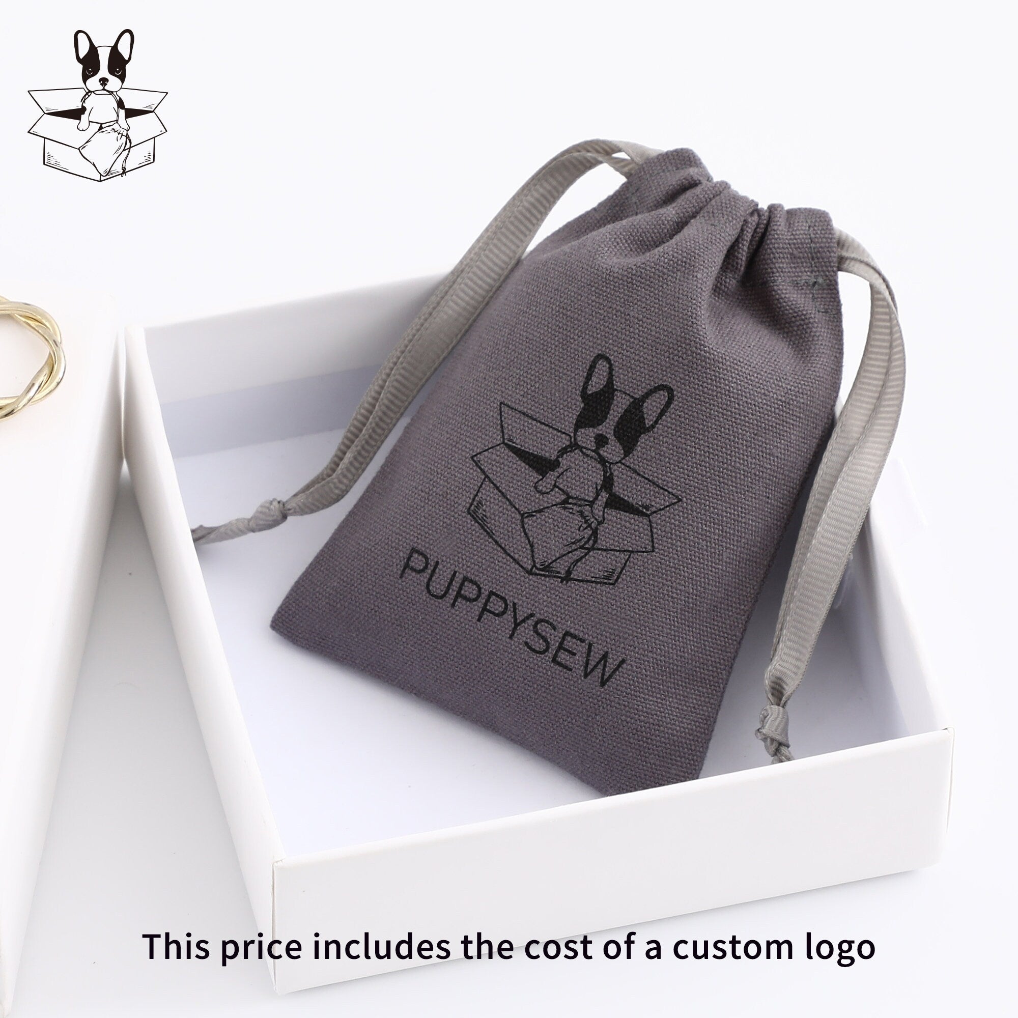 Custom Logo Dark Gray Canvas Drawstring Bag, Jewelry Packaging-zoom-4