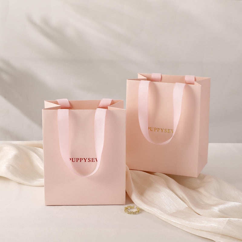Customizable Pink Paper Gift Bag, Jewelry Packaging, Logo Options-zoom-