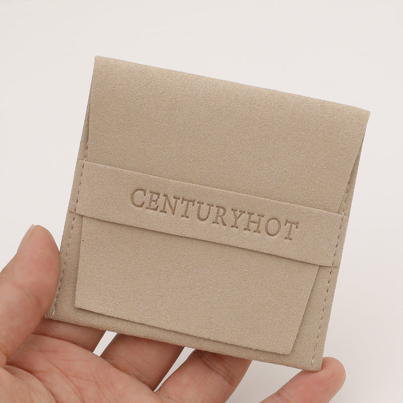 Customized Khaki Microfiber Jewelry Bags, Embossed Logo-zoom-