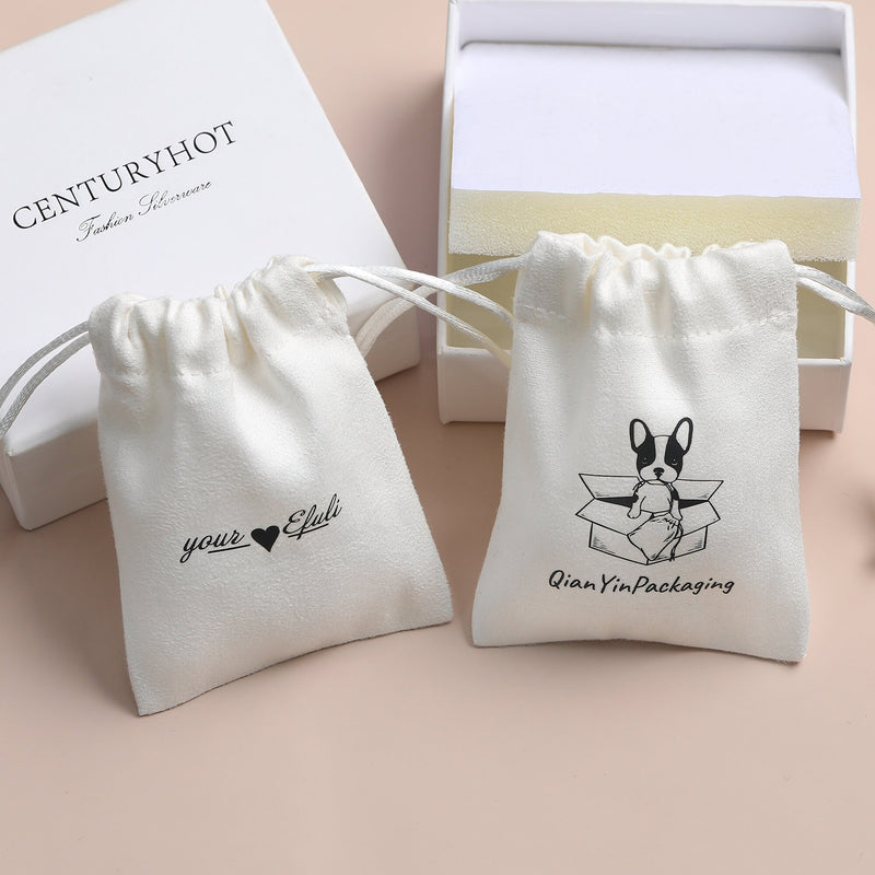 Custom Logo White Drawstring Suede Bag, Jewelry Packaging-zoom-