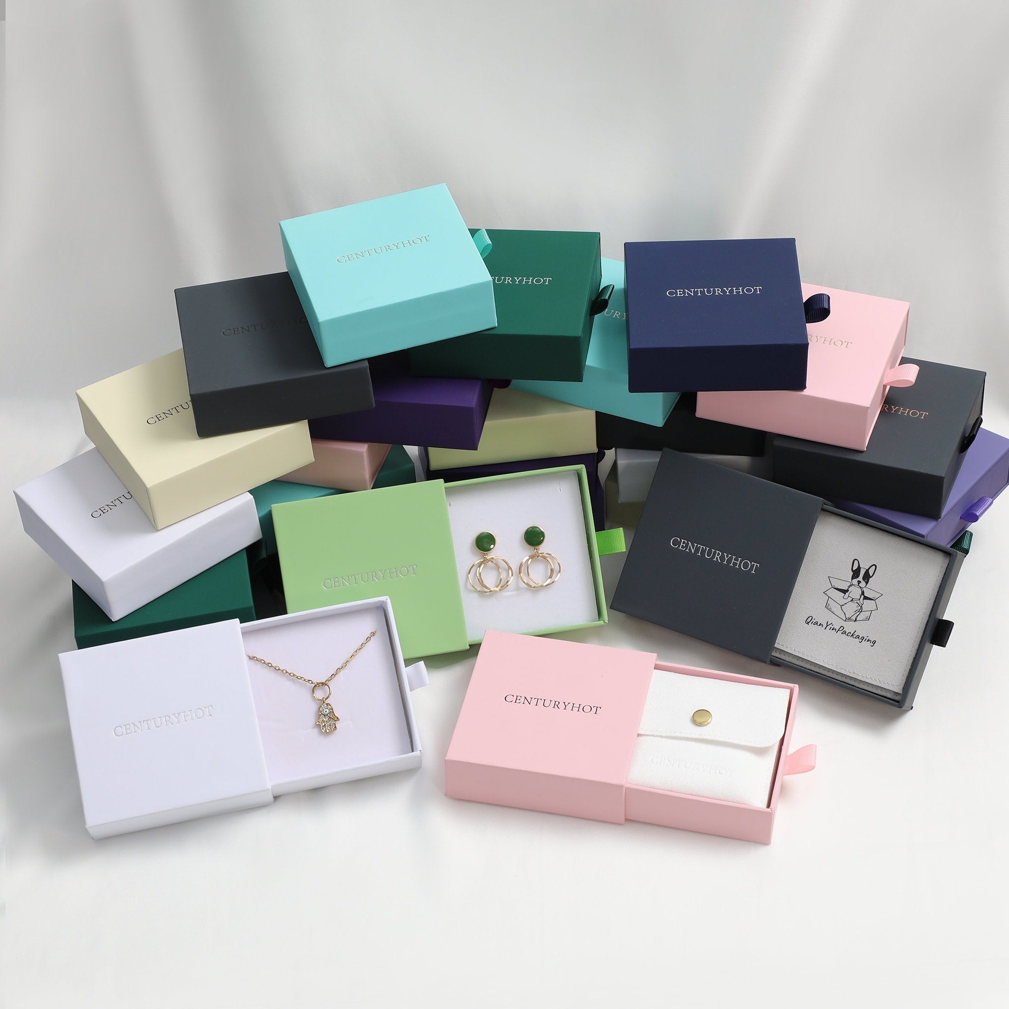 50 Gray Paper Jewelry Box with Sponge, Custom Logo