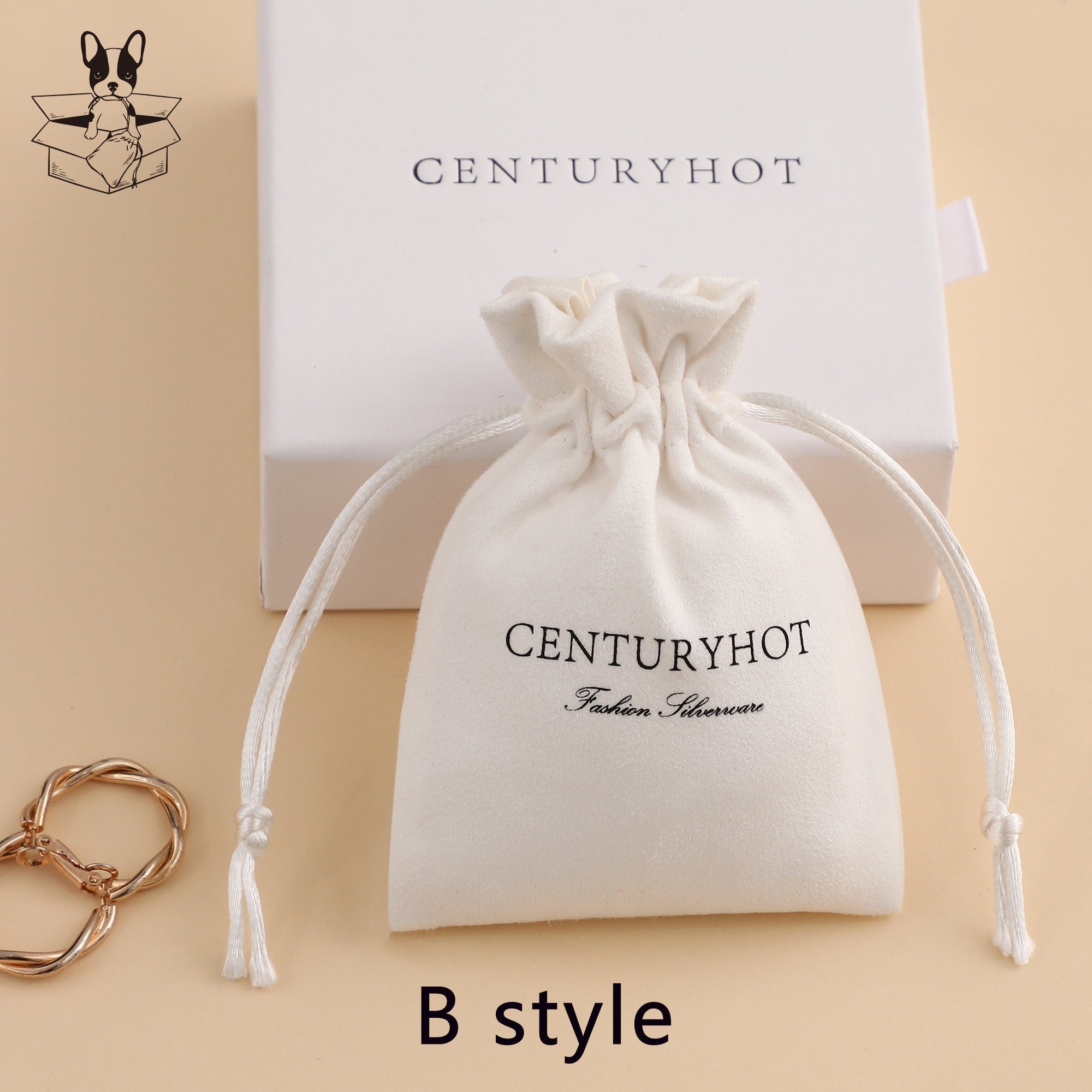 Personalized Logo Flannel Drawstring Bag, Custom Jewelry Pouch-zoom-8