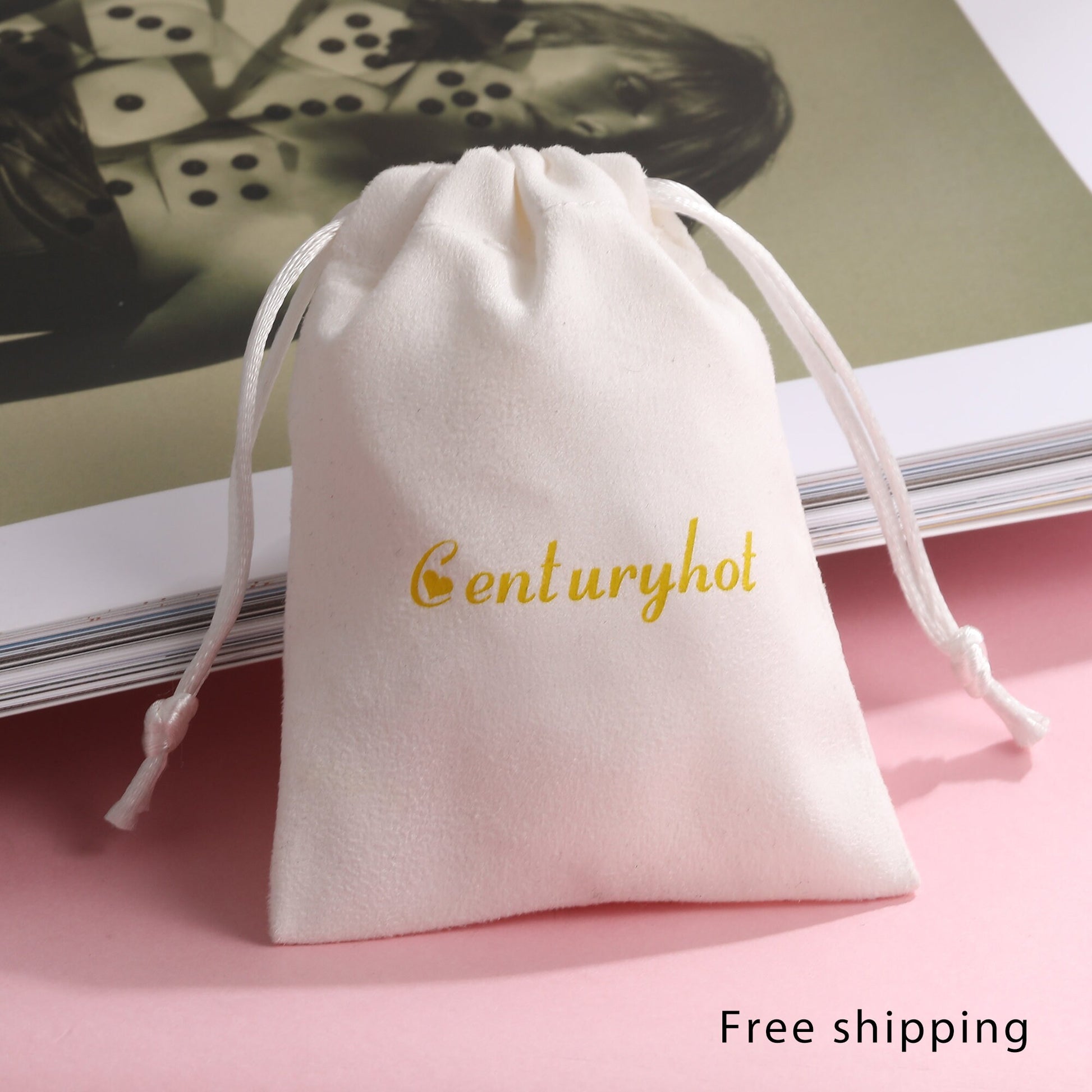 50 Custom Logo Flannel Drawstring Bags, Jewelry Packaging-3