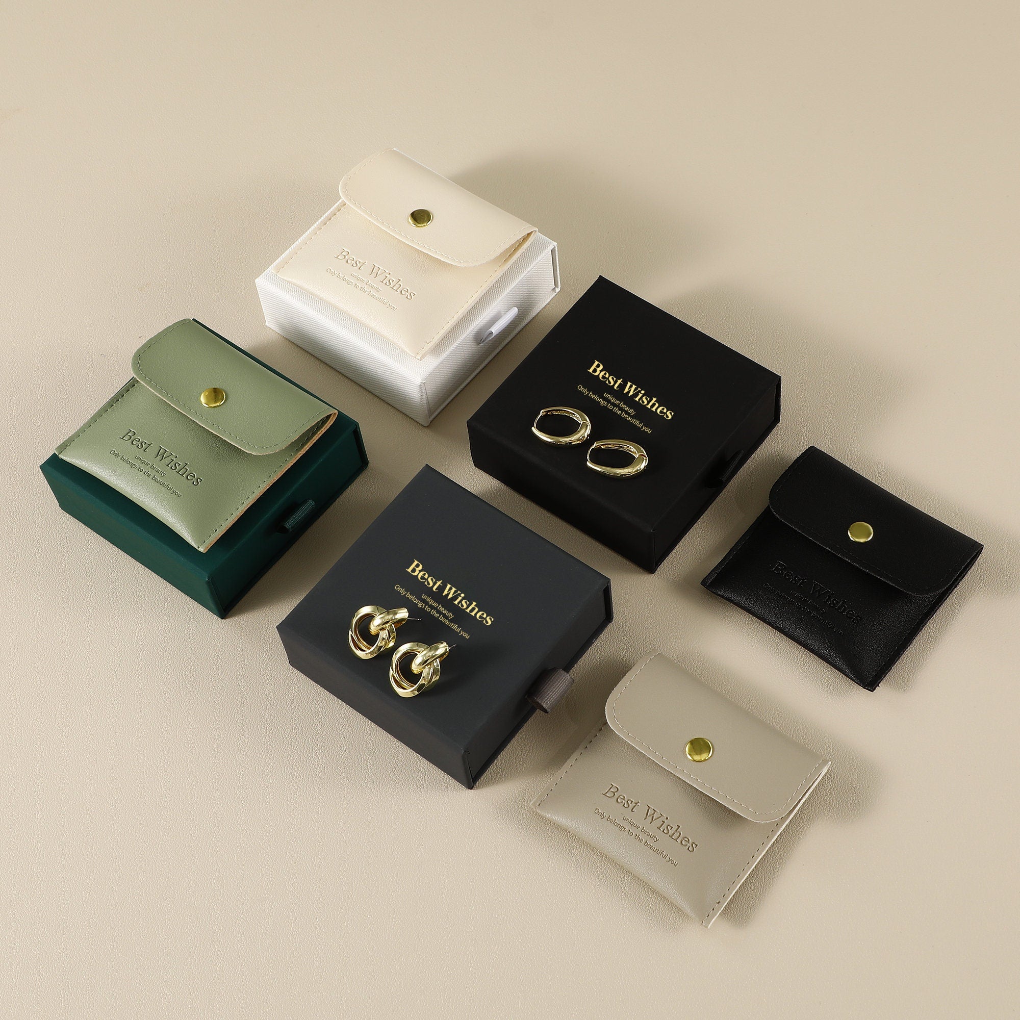 50 Cardboard Jewelry Box Sets, Faux Leather Bags (9x9x3.2cm)-zoom-5