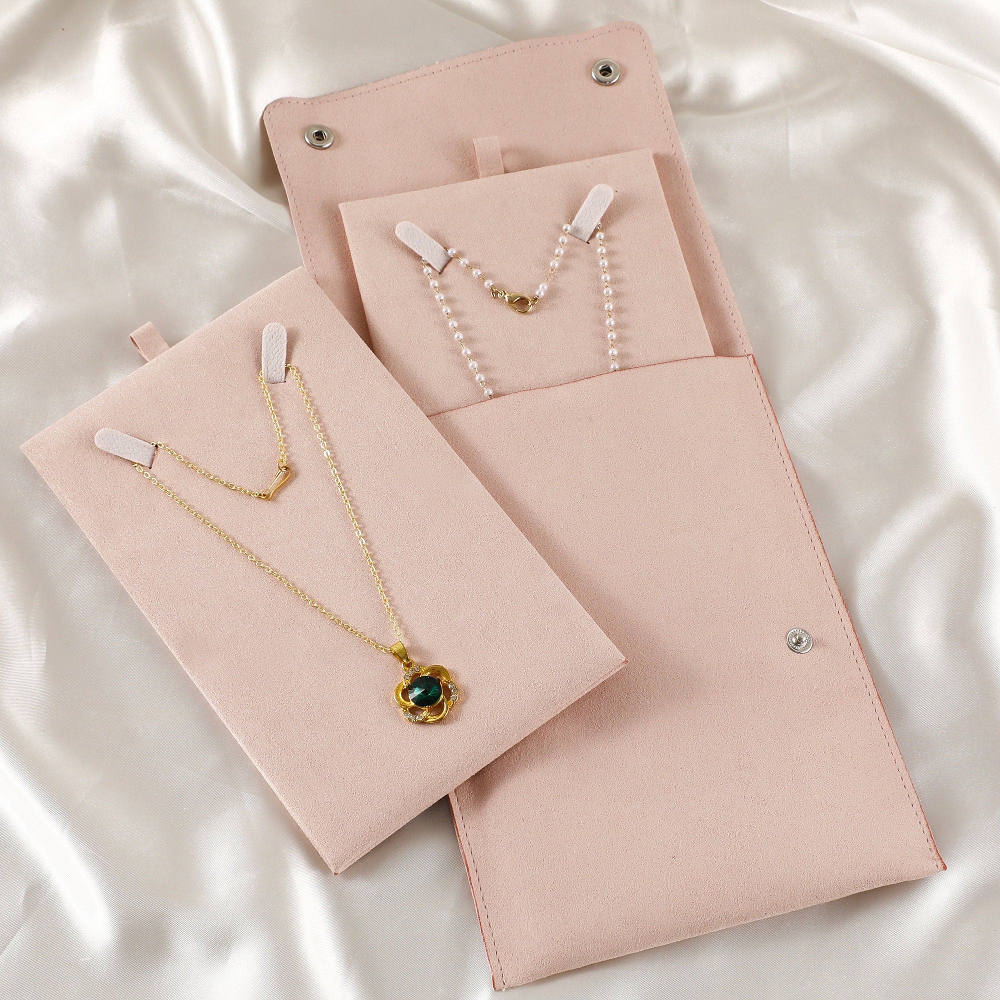 Personalized Cream Microfiber Necklace Gift Bag, Jewelry Display-zoom-10