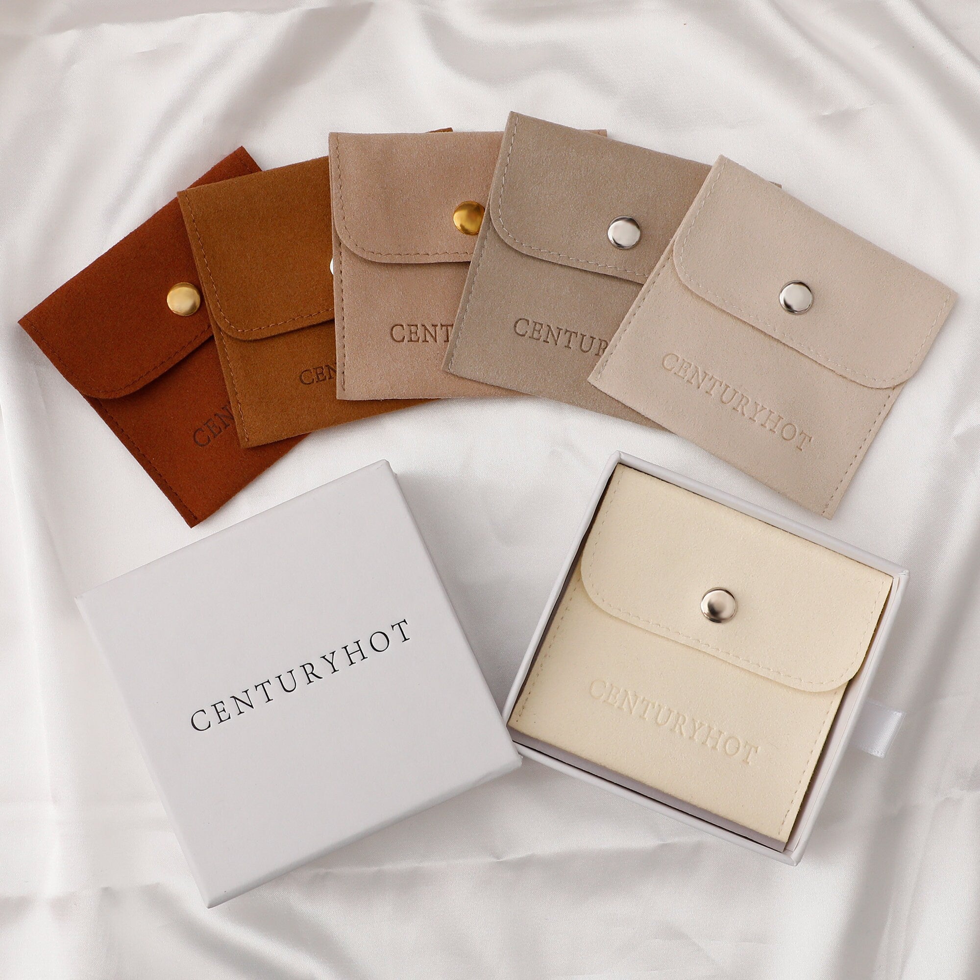 Custom Logo Microfiber Jewelry Bag with Button, Wholesale (50 Pieces)