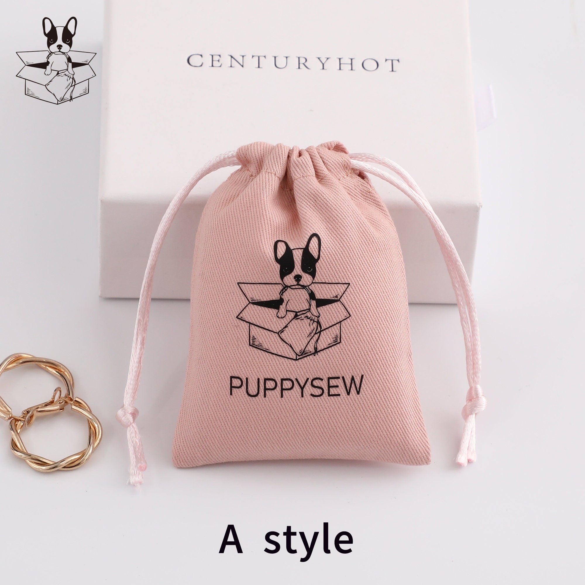 Pink Cotton Drawstring Bag, Custom Logo Jewelry Pouch-zoom-3