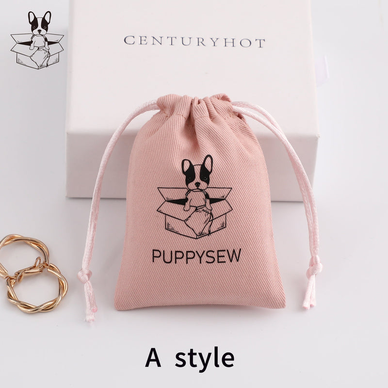 Pink Cotton Drawstring Bag, Custom Logo Jewelry Pouch-zoom-
