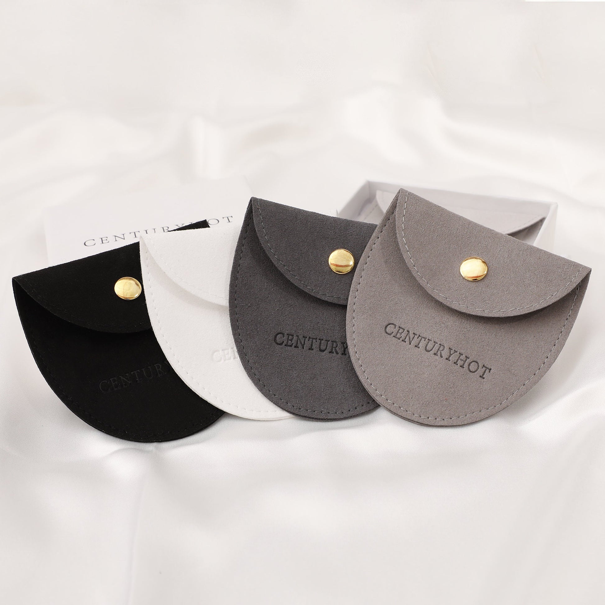 50 Personalized Microfiber Jewelry Bags, Embossed Logo, Custom Packaging-9