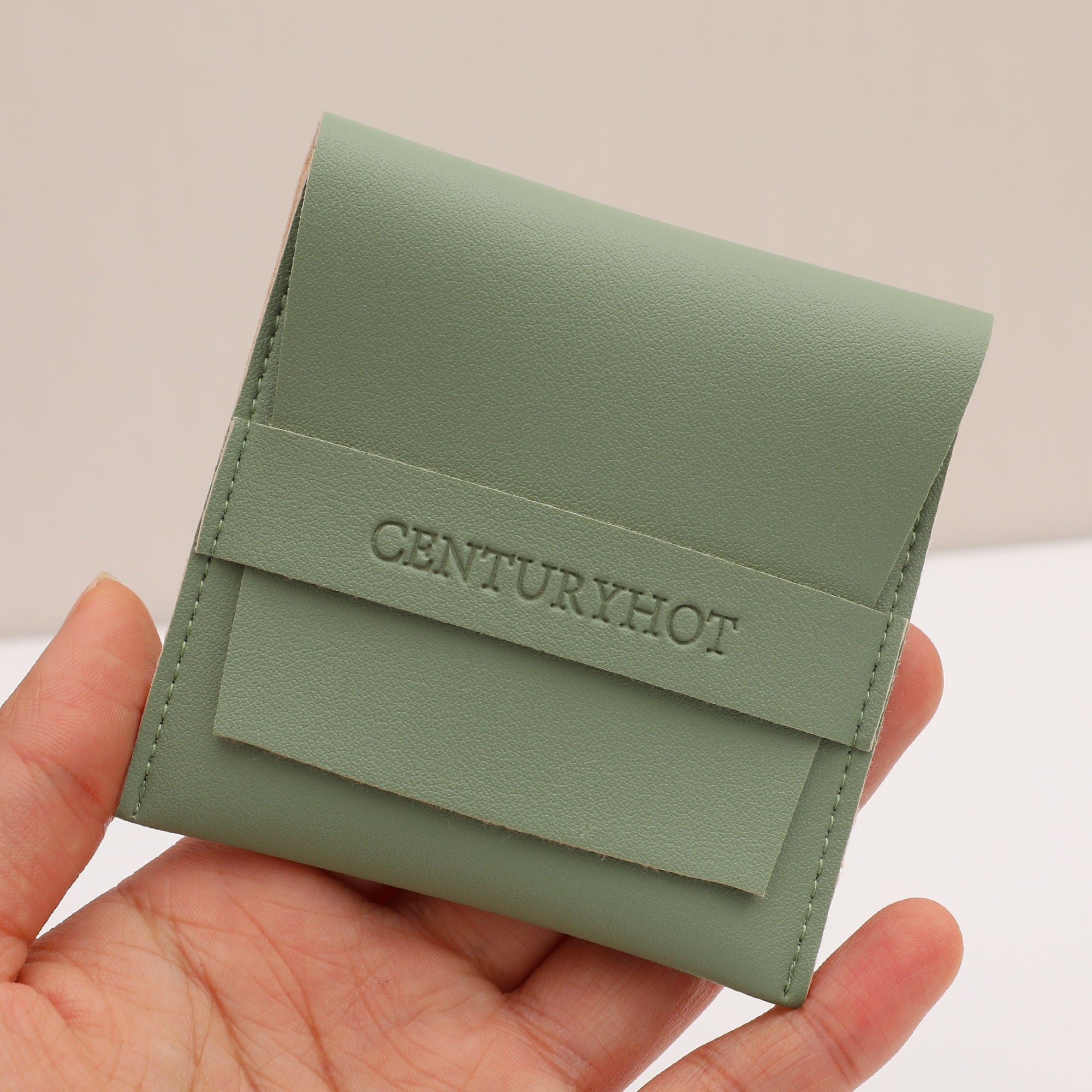 50pc Green PU Leather Jewelry Pouch, Custom Logo