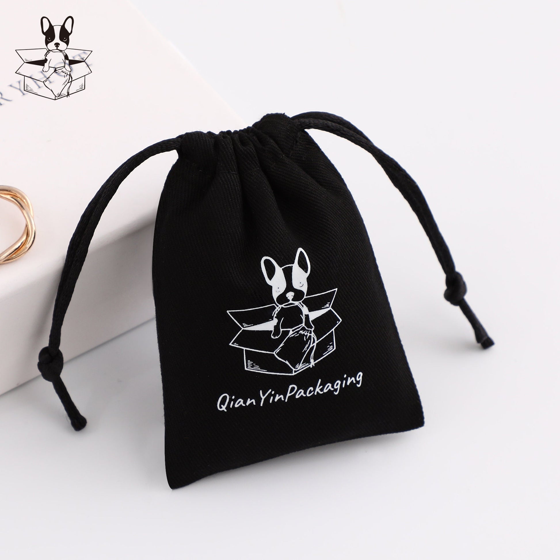 Custom Logo Cotton Drawstring Bag, Personalized Jewelry Packaging-1