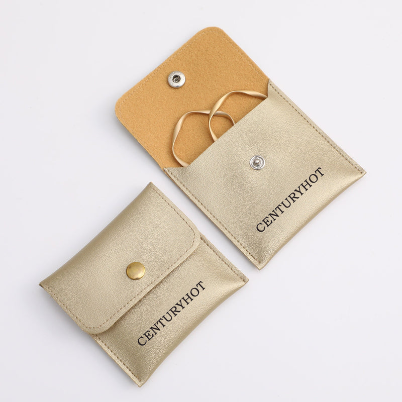 50pcs Custom Logo Faux Leather Jewelry Packaging Snap Bags-zoom-