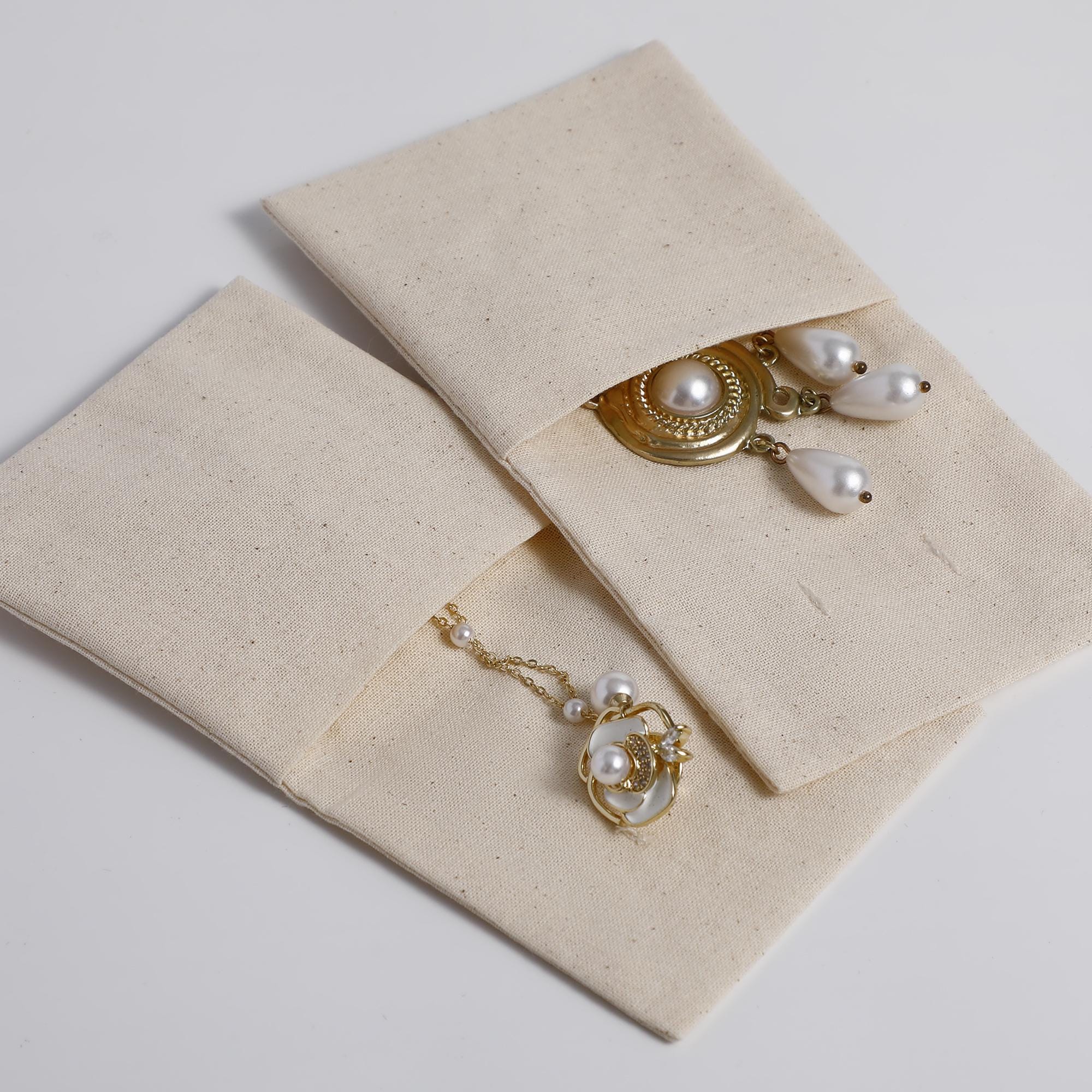 50 Unbleached Cotton Jewelry Pouches, Customizable Logo-zoom-5
