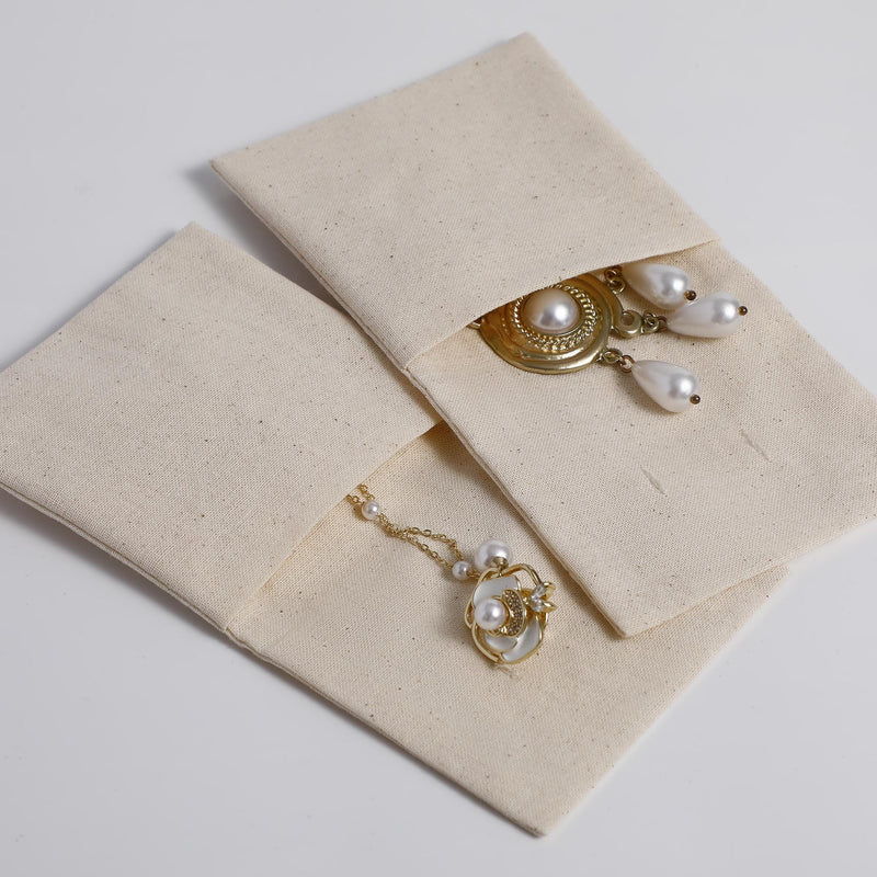 50 Unbleached Cotton Jewelry Pouches, Customizable Logo-zoom-