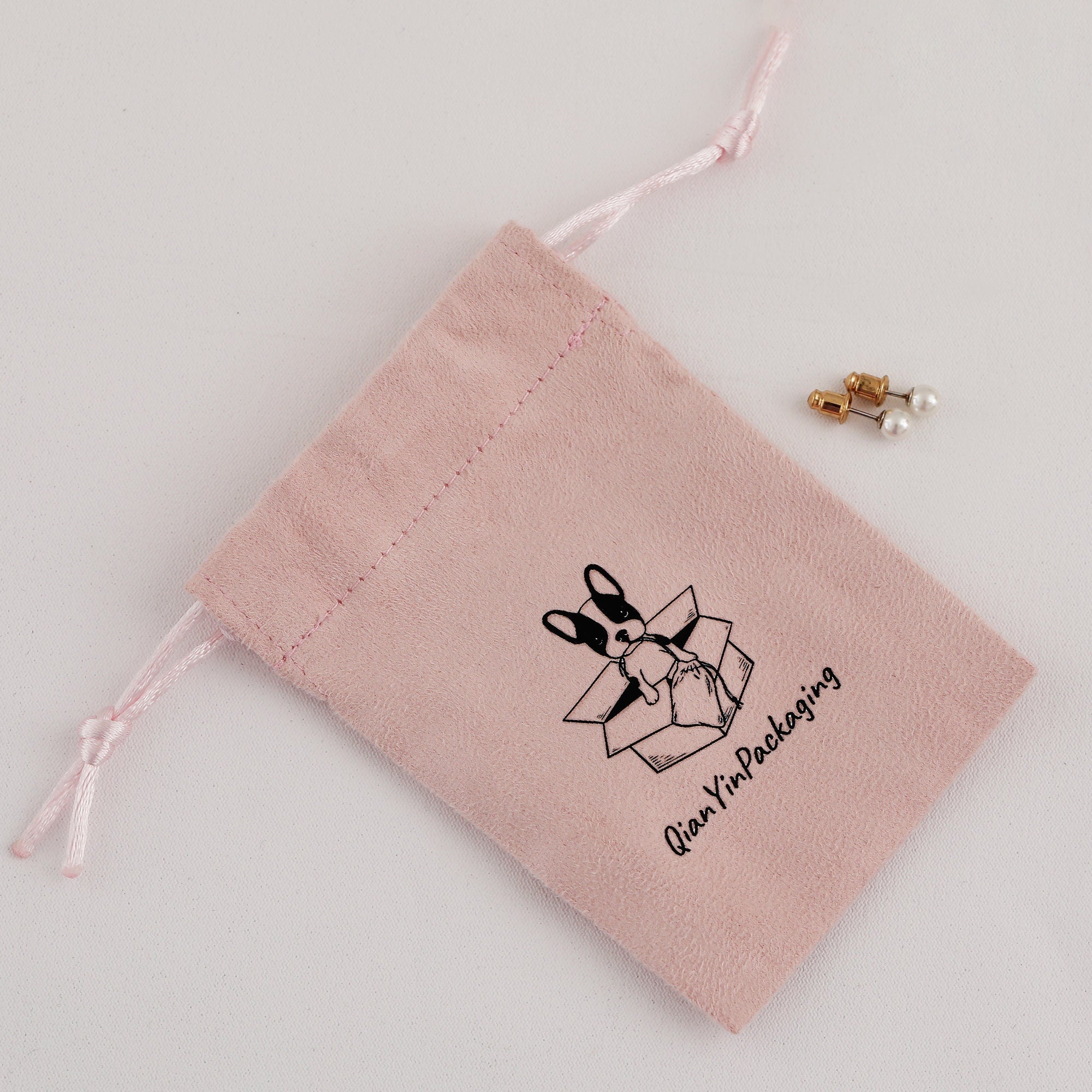 Personalized Pink Suede Drawstring Bag: Custom Logo Jewelry Pouch-zoom-4
