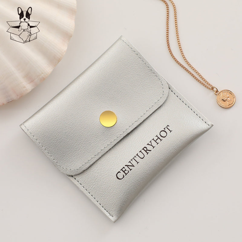 50pcs Custom Logo Faux Leather Jewelry Packaging Snap Bags-zoom-