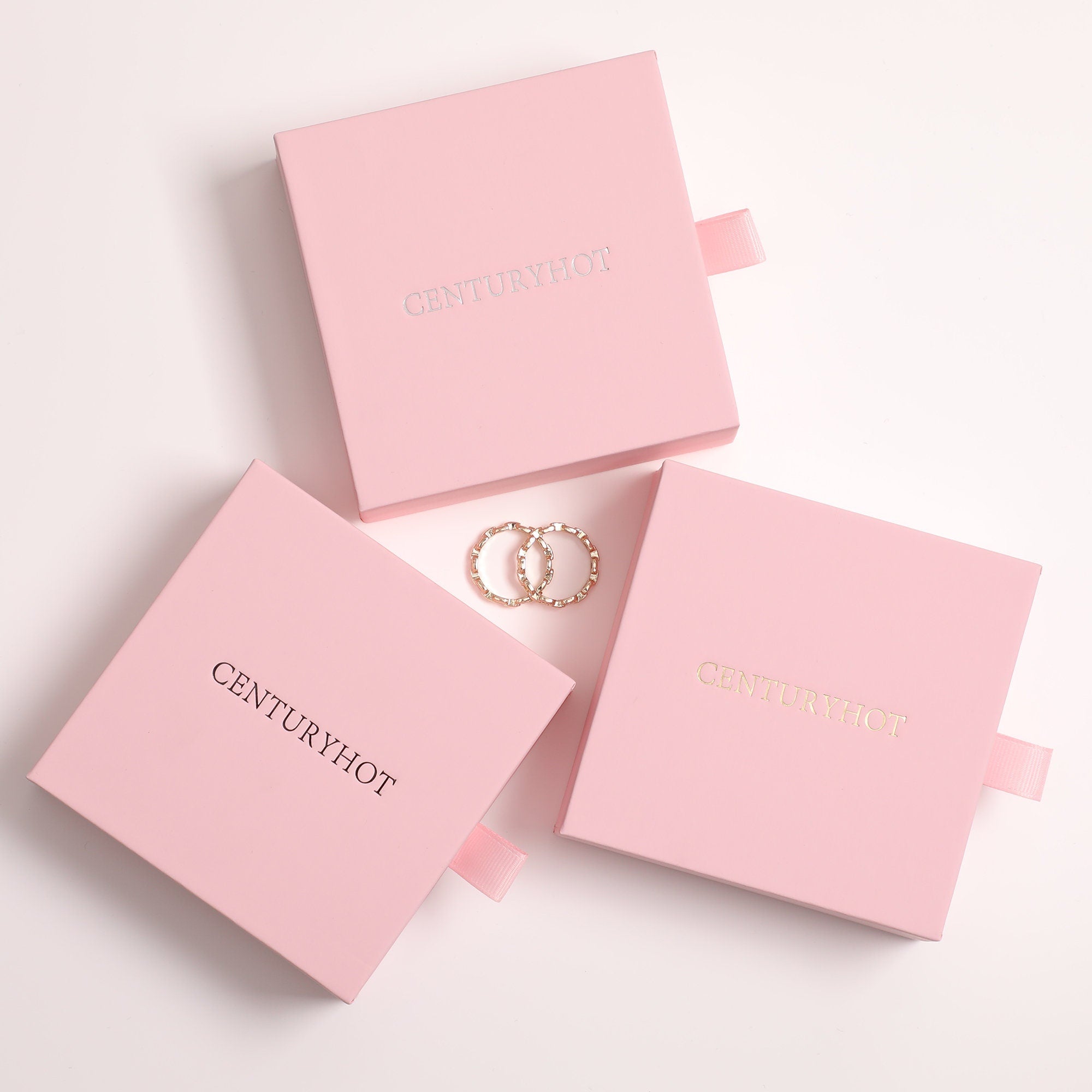 50 Pink Jewelry Box Sets (9x9x3cm) Custom Logo, Cardboard Drawer Packaging-zoom-7