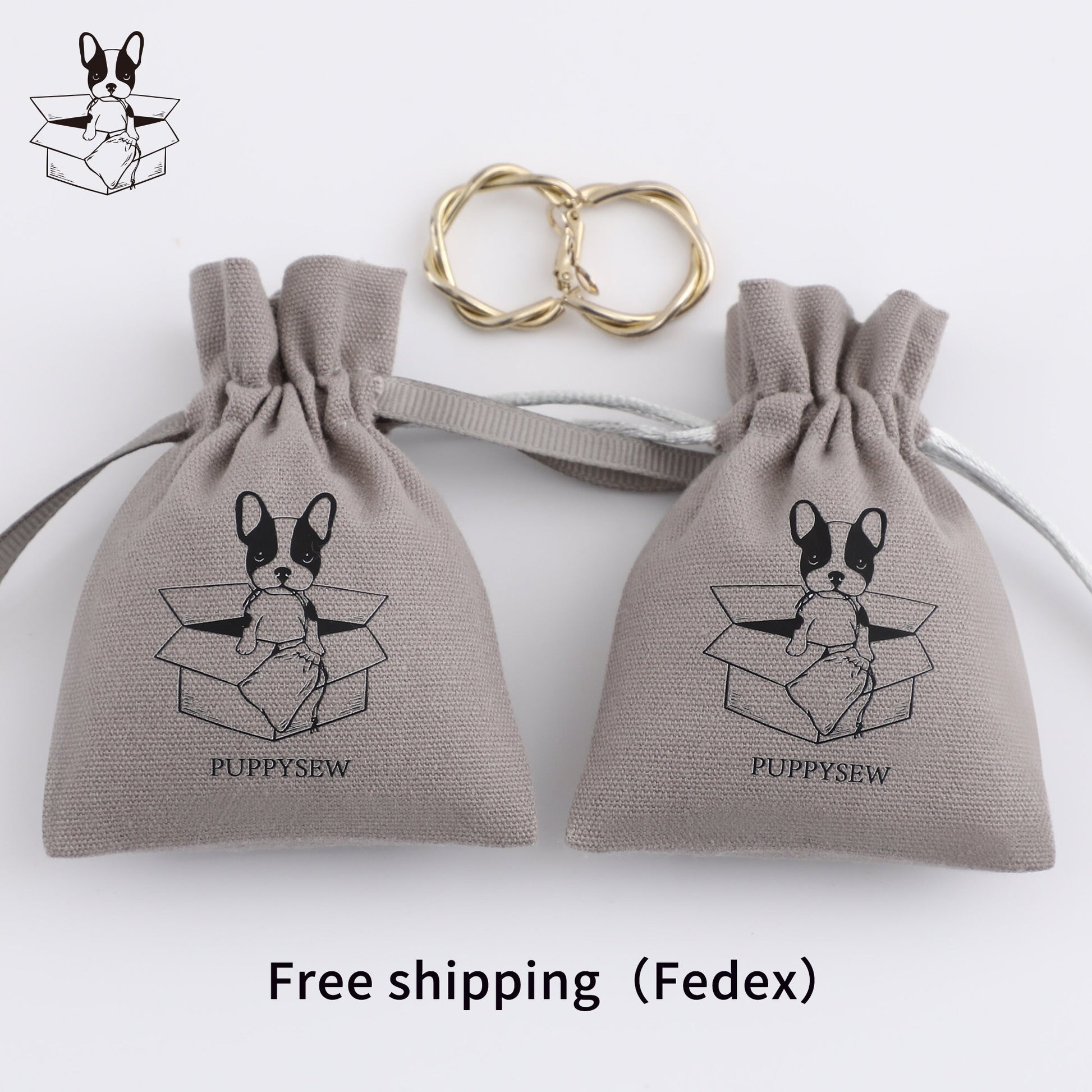 Custom Printed Canvas Drawstring Bag, Jewelry Packaging, Light Grey, 50pcs-3