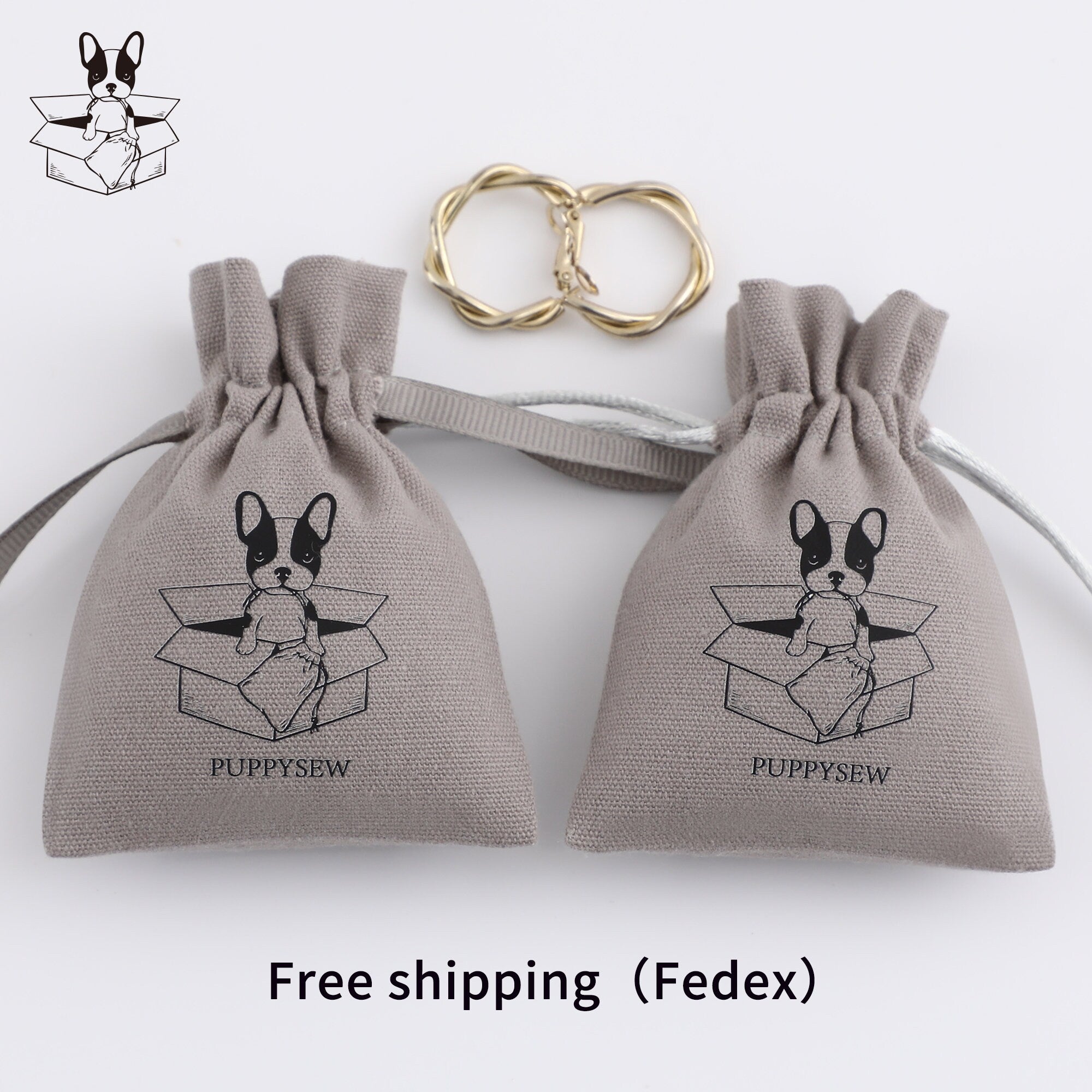 Custom Printed Canvas Drawstring Bag, Jewelry Packaging, Light Grey, 50pcs-zoom-3