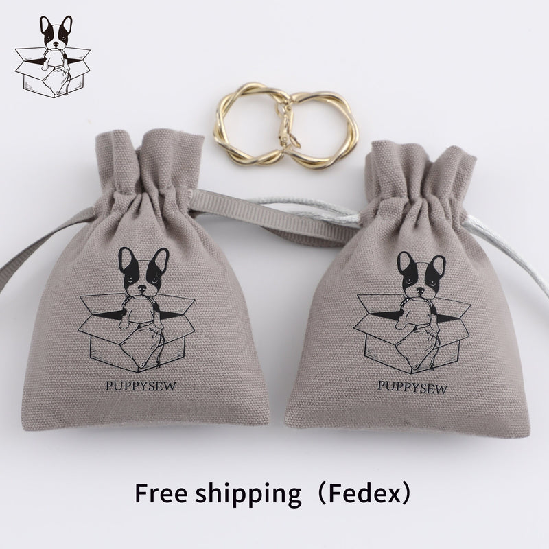 Custom Printed Canvas Drawstring Bag, Jewelry Packaging, Light Grey, 50pcs-zoom-