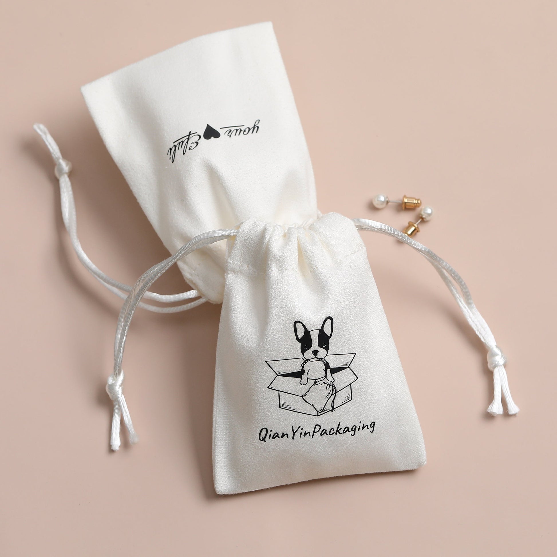 Custom Logo White Drawstring Suede Bag, Jewelry Packaging-3
