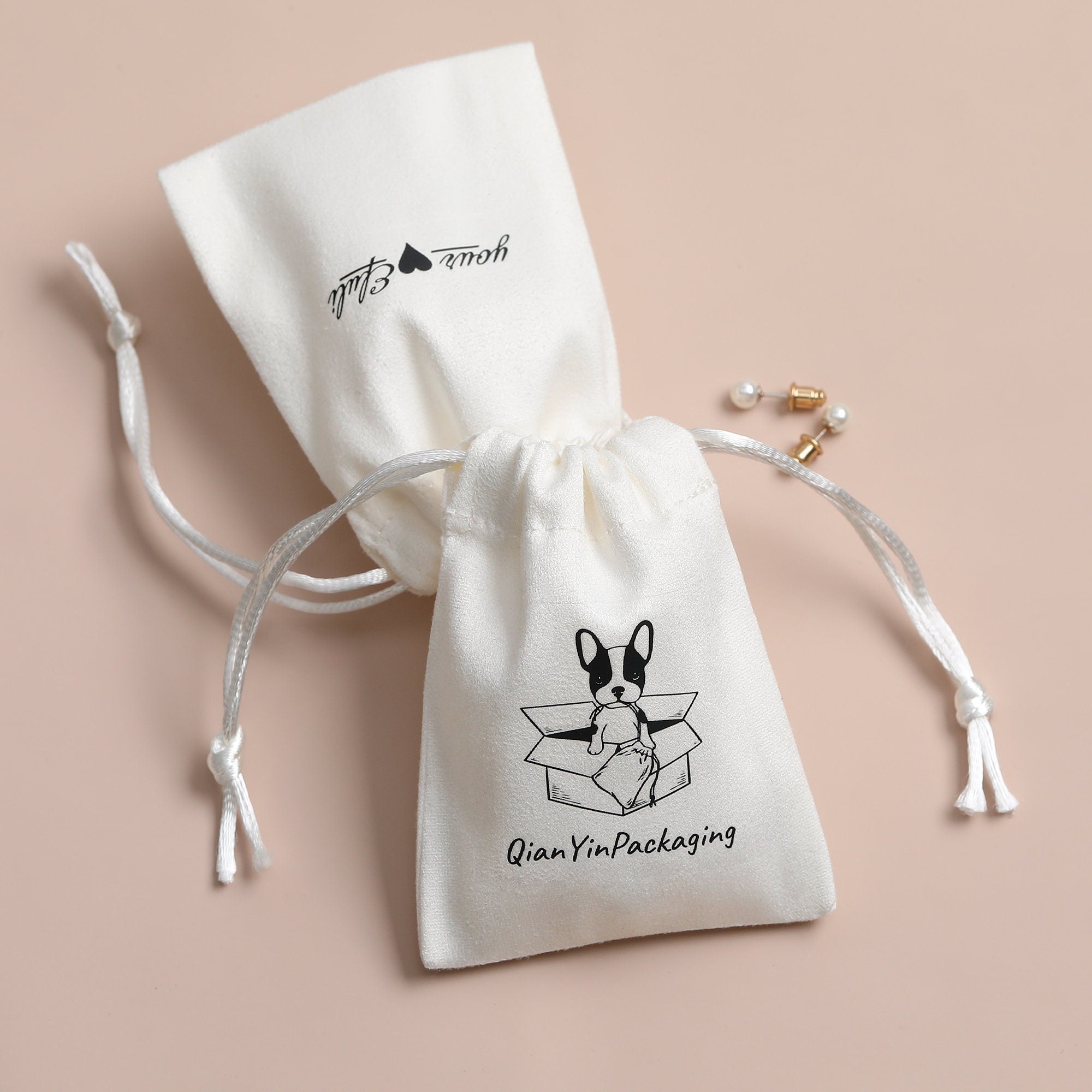 Custom Logo White Drawstring Suede Bag, Jewelry Packaging-zoom-3