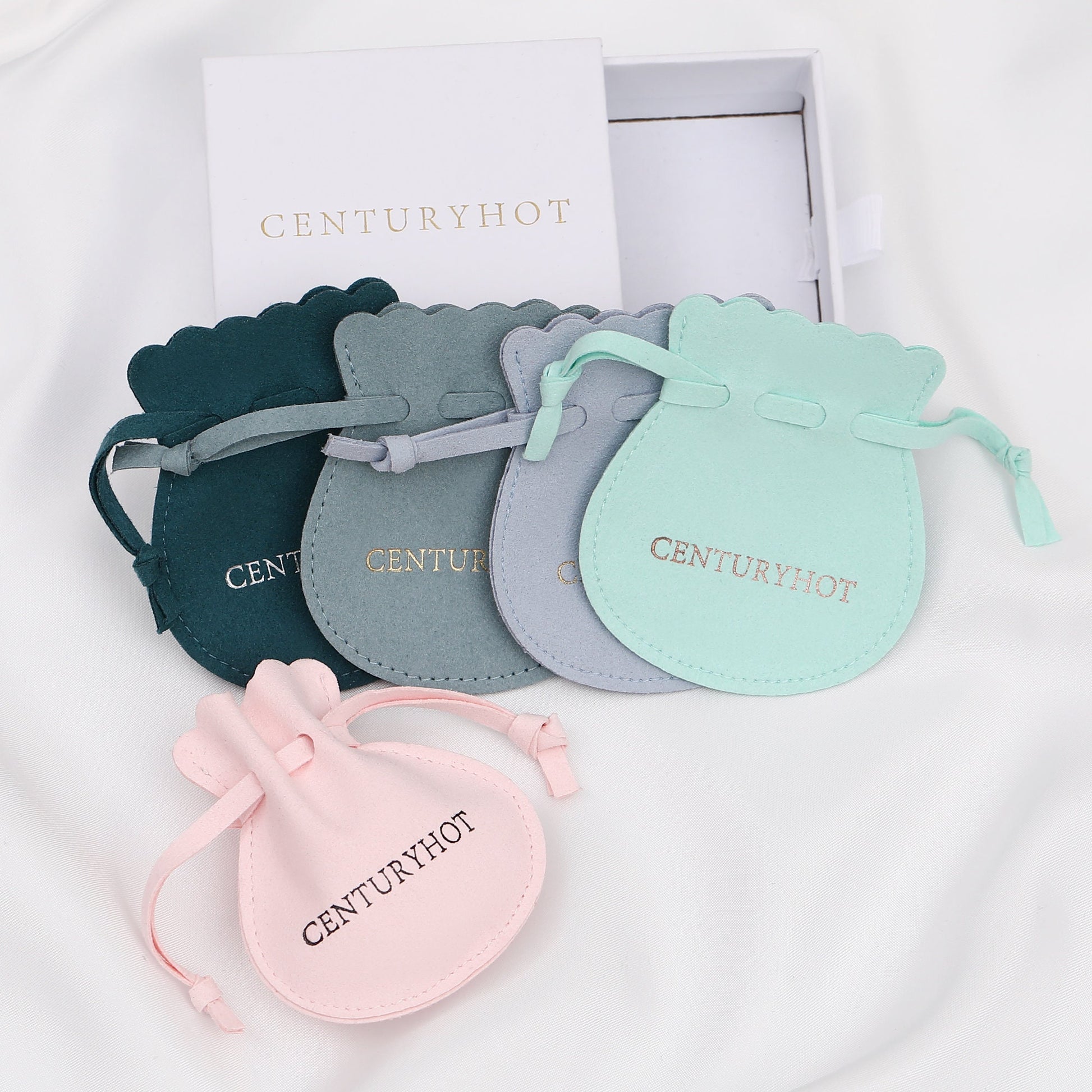 50 Sand Microfiber Jewelry Bags, Personalized Logo Drawstring Packaging-4
