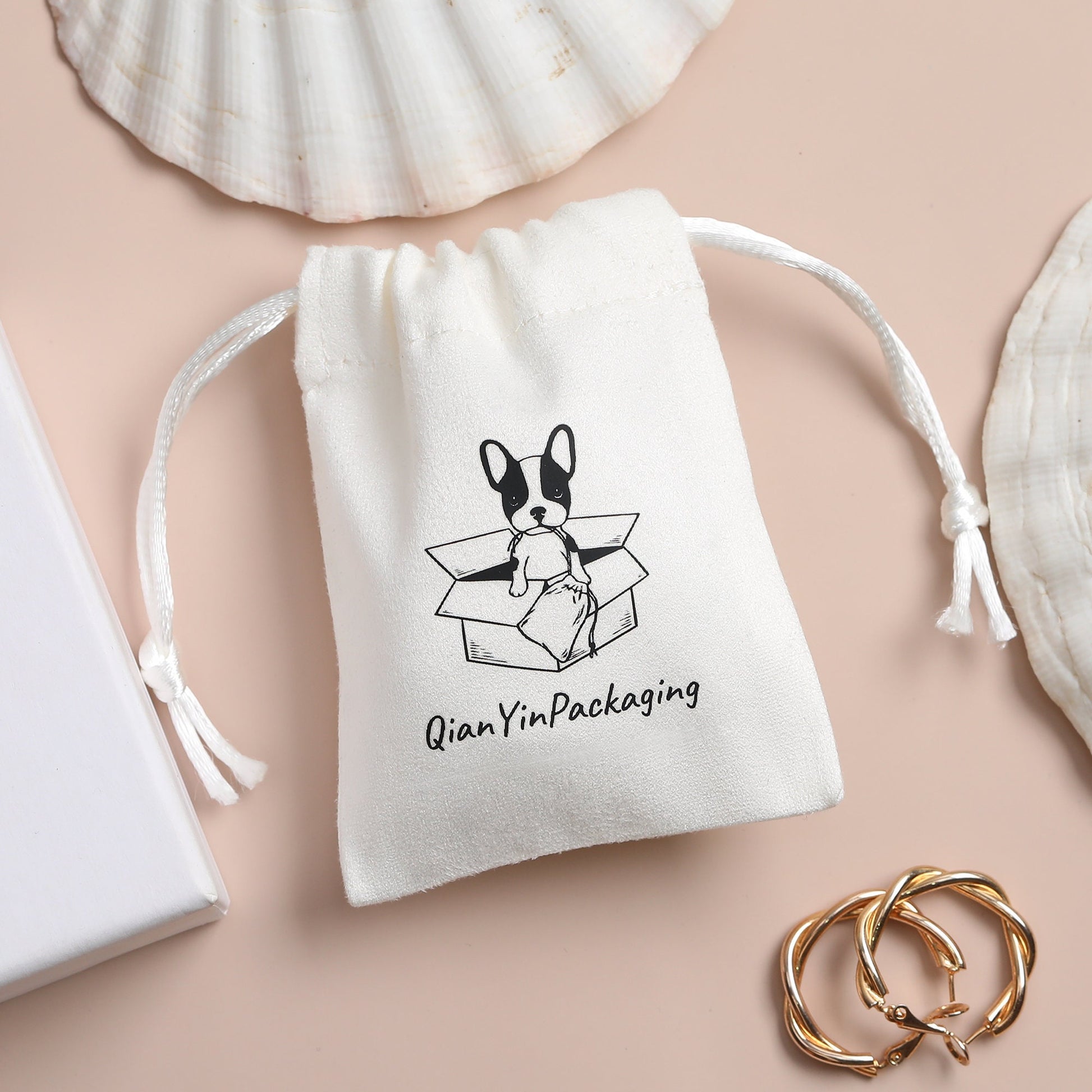 Custom Logo White Drawstring Suede Bag, Jewelry Packaging-2