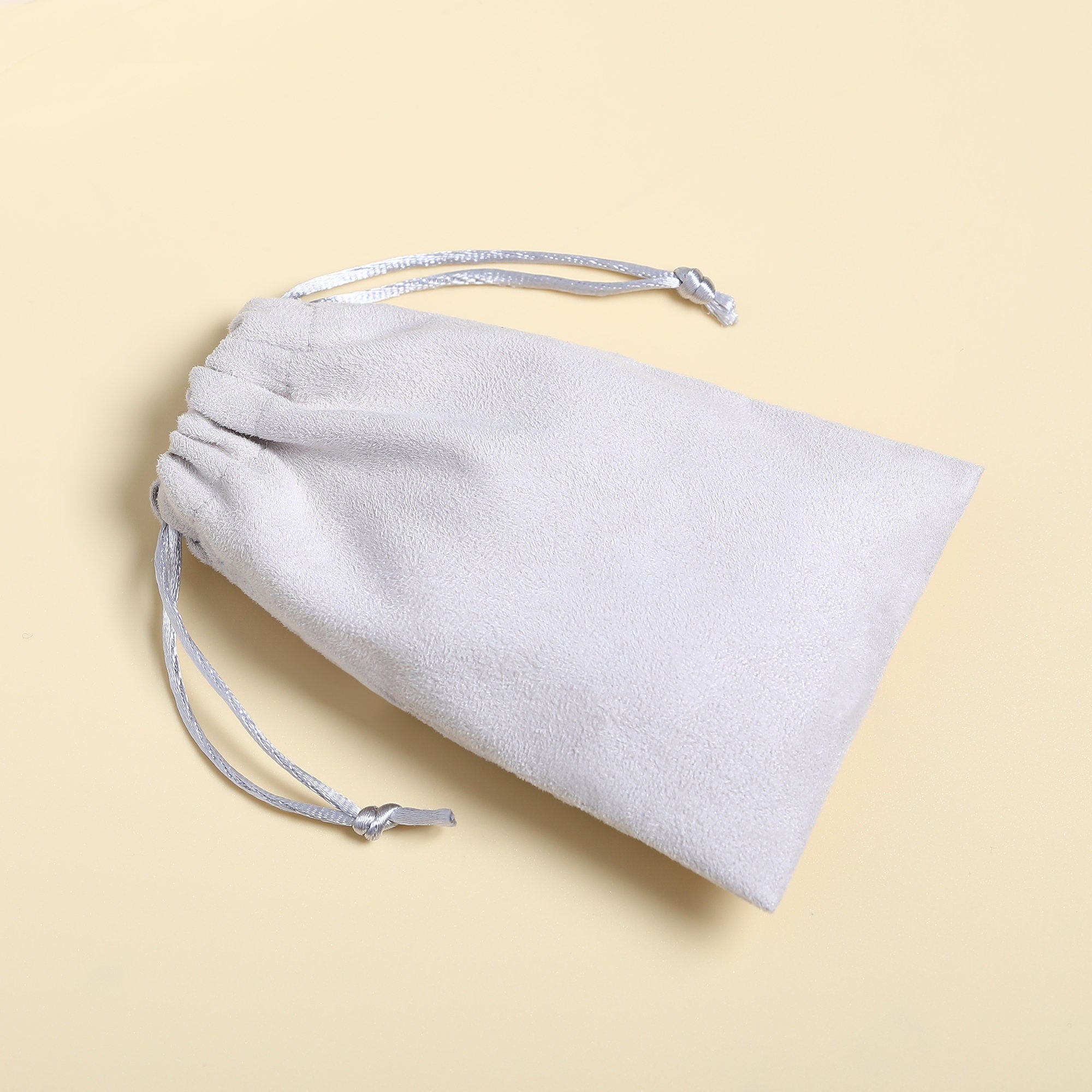 Personalized Gray Flannel Drawstring Bag, Custom Logo Jewelry Packaging-zoom-3