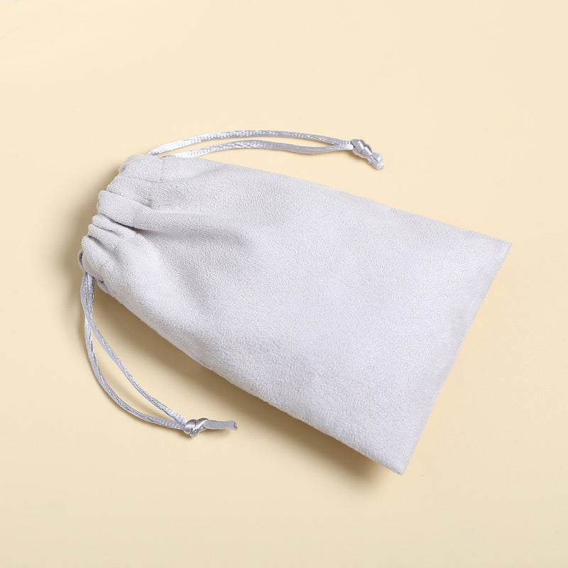 Personalized Gray Flannel Drawstring Bag, Custom Logo Jewelry Packaging-zoom-