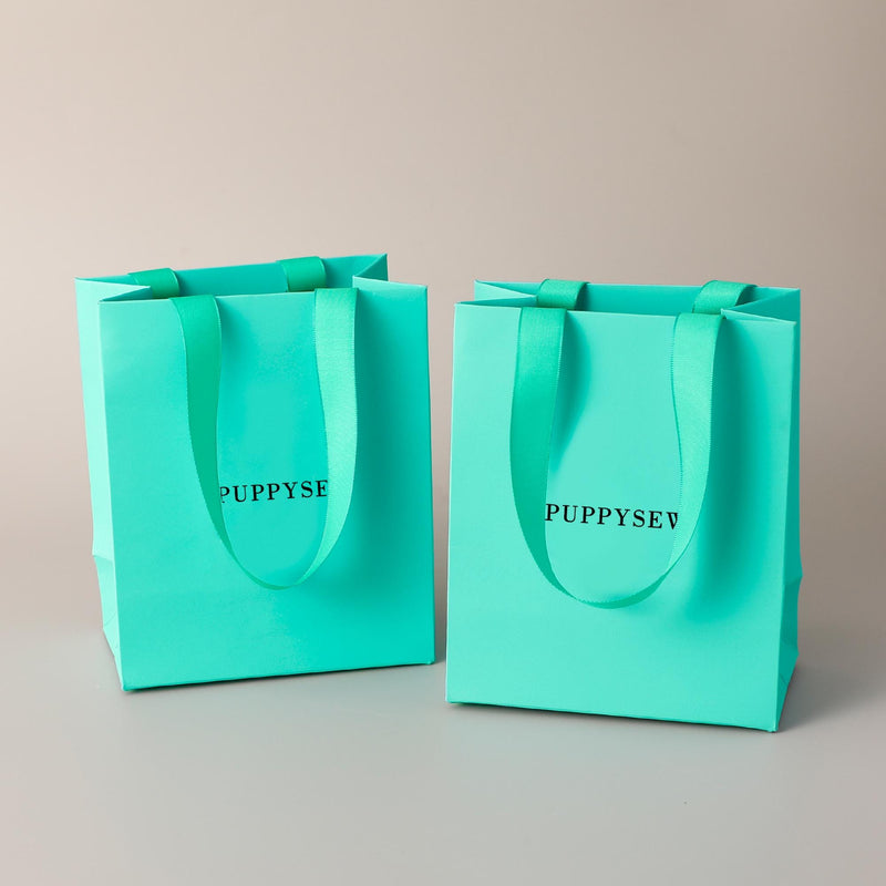 Custom Logo Teal Paper Gift Bags with Satin Handles, Wedding Favors, Boutique Packaging-zoom-