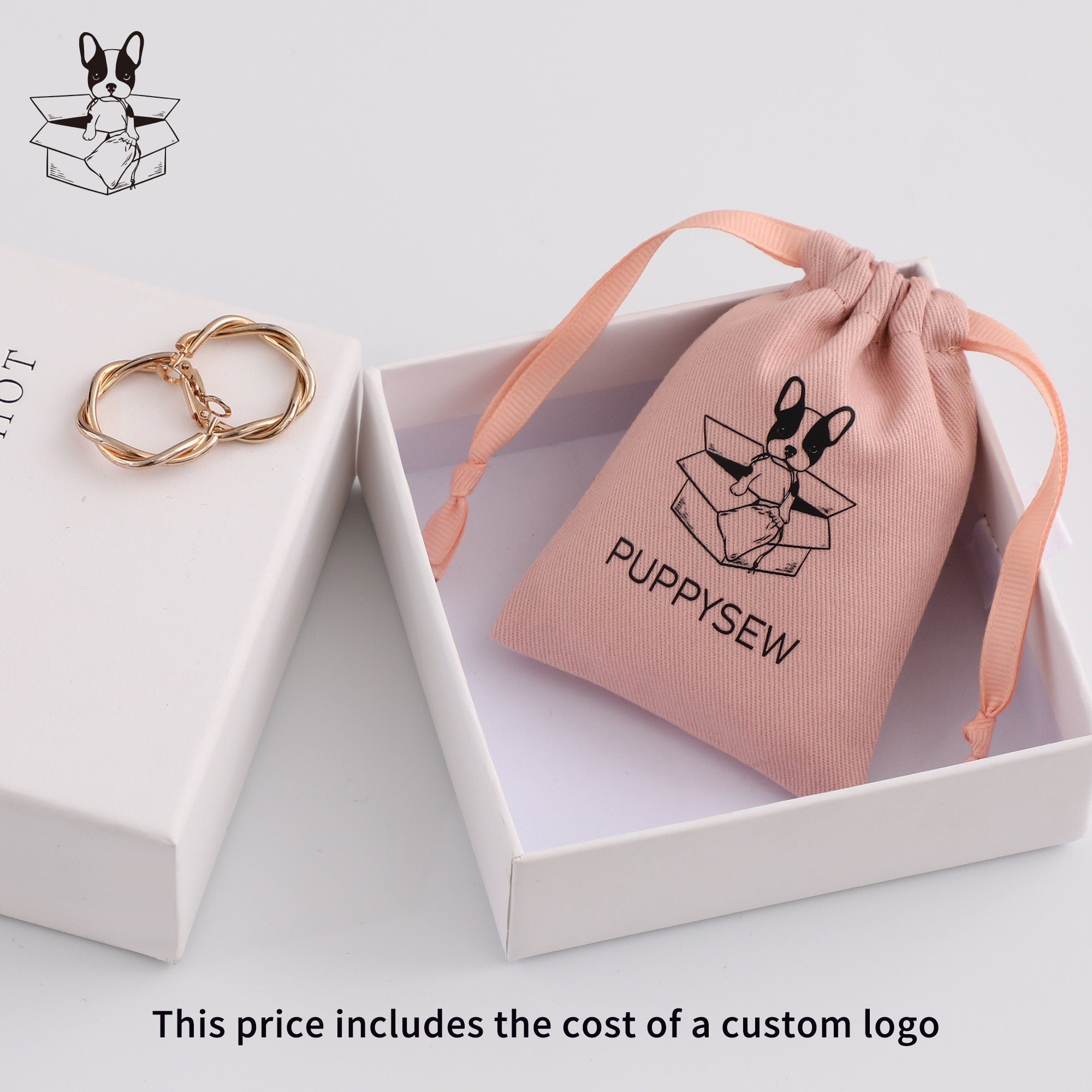 Pink Cotton Drawstring Bag, Custom Logo Jewelry Pouch-zoom-2