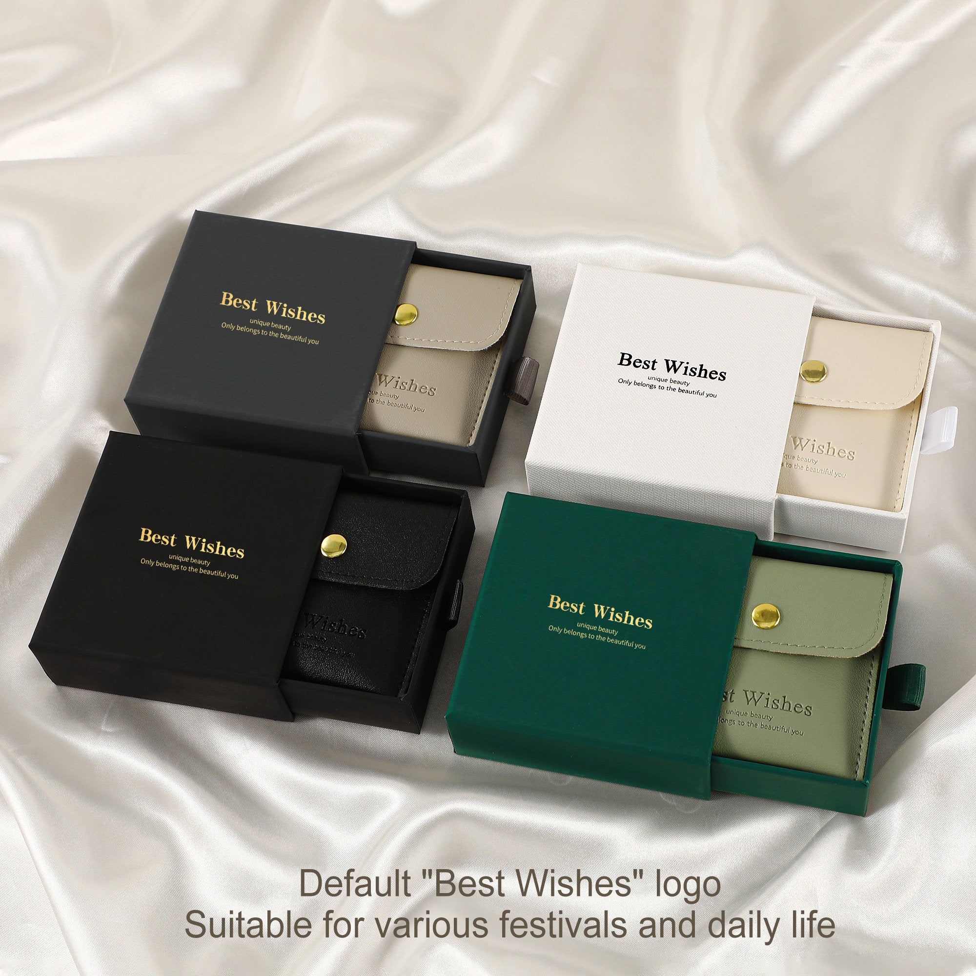 50 Cardboard Jewelry Box Sets, Faux Leather Bags (9x9x3.2cm)