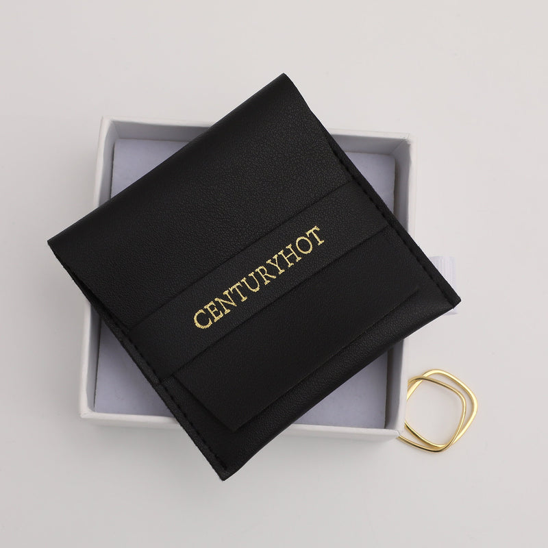 Personalized Logo Jewelry Pouch, Black Faux Leather Ring Pouch (8x8cm)-zoom-