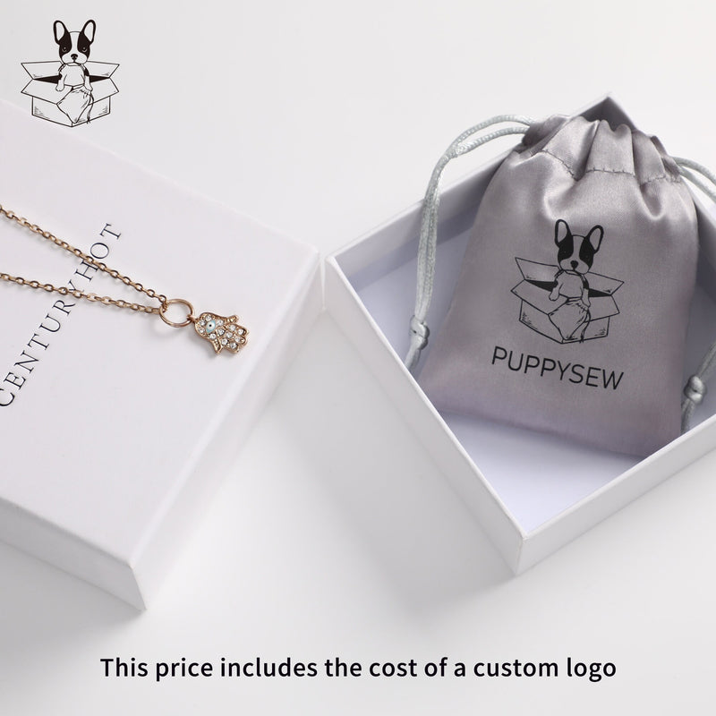 Custom Grey Satin Drawstring Pouch, Personalized Logo Jewelry Packaging-zoom-
