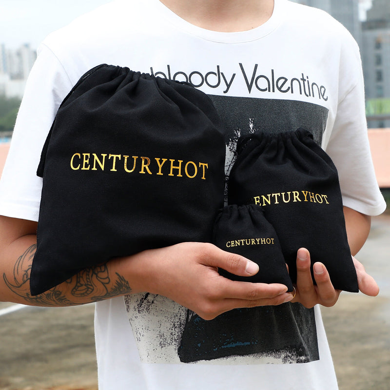 50 Black Cotton Canvas Jewelry Bags, Personalized Logo, Ribbon Drawstring Gift Bags-zoom-