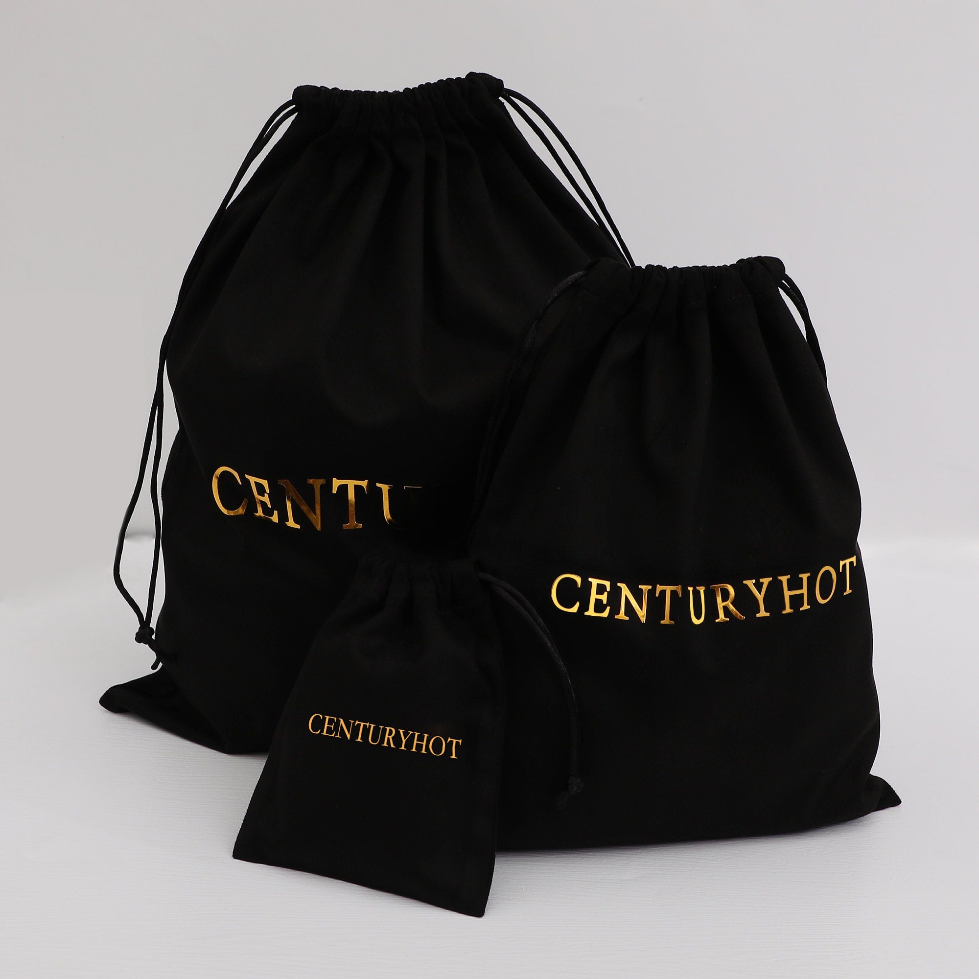 Custom Logo Black Flannel Drawstring Bags - Chic Jewelry Packaging