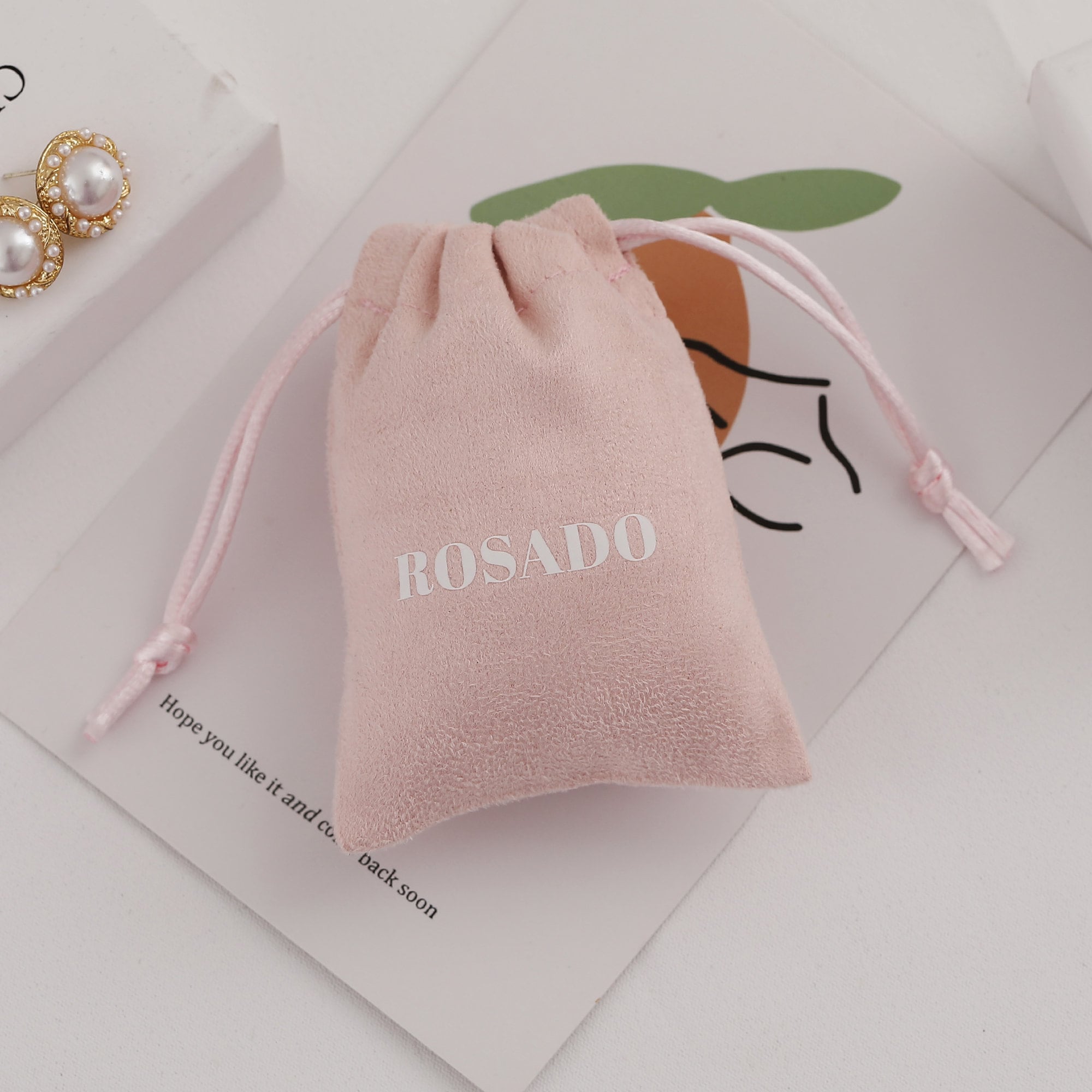 Personalized Pink Suede Drawstring Bag: Custom Logo Jewelry Pouch-zoom-6