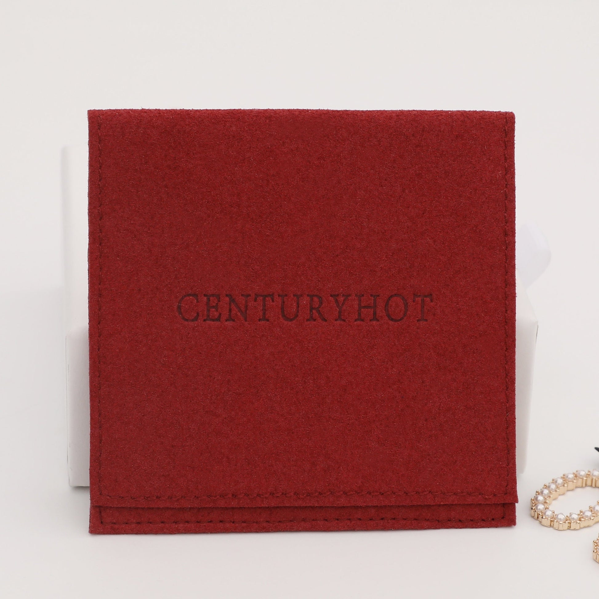 Personalized Red Microfiber Jewelry Bags, Custom Logo Embossed-1
