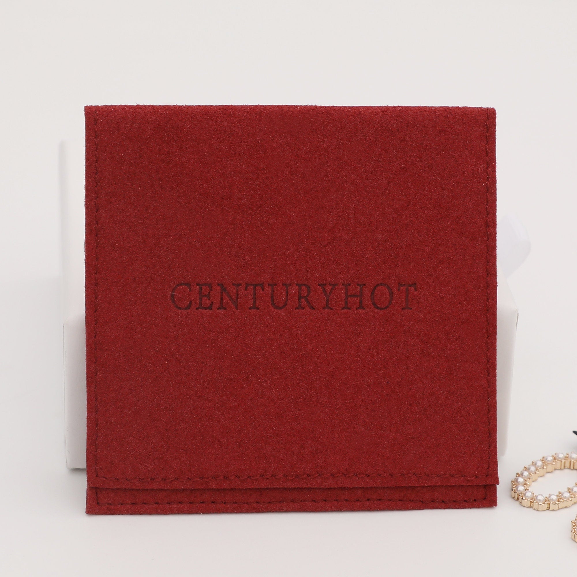 Personalized Red Microfiber Jewelry Bags, Custom Logo Embossed