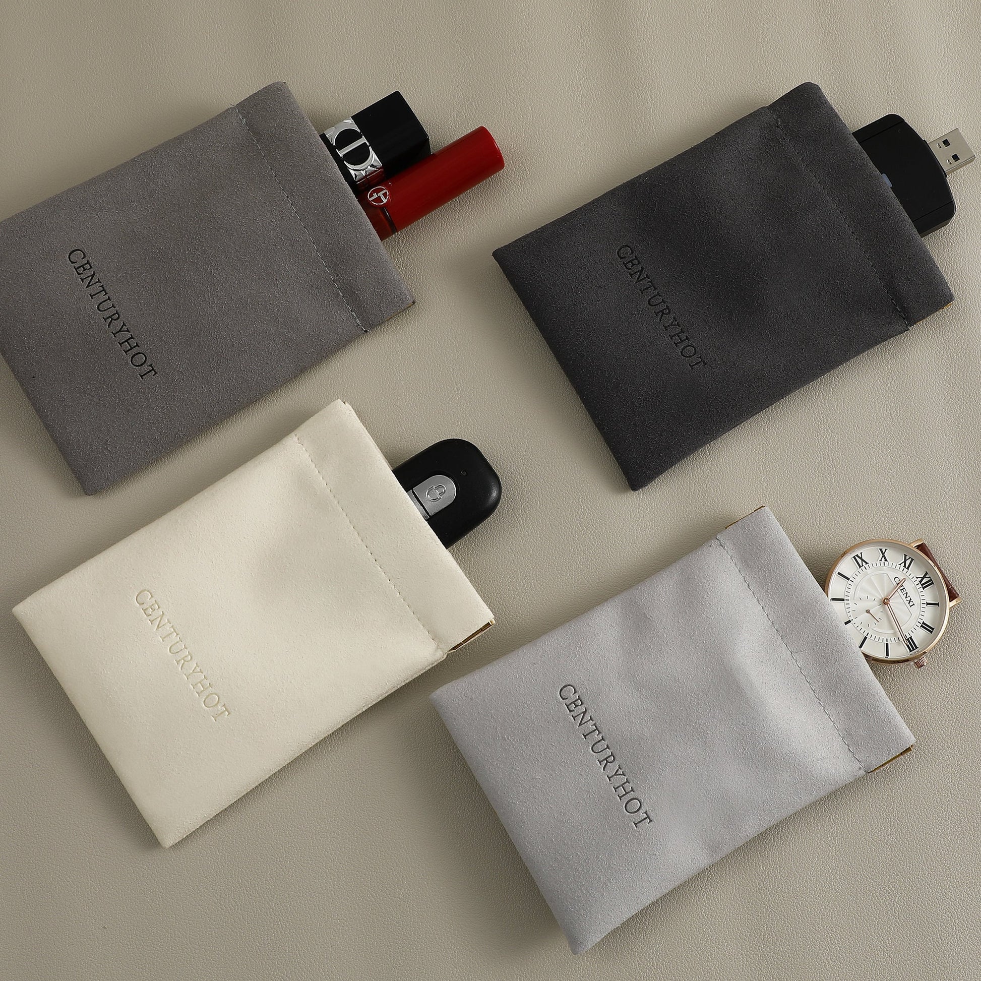50 Gray Microfiber Jewelry Bag, Custom Logo Gift Pouch-2