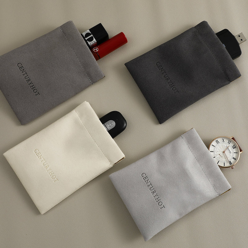 50 Gray Microfiber Jewelry Bag, Custom Logo Gift Pouch-zoom-