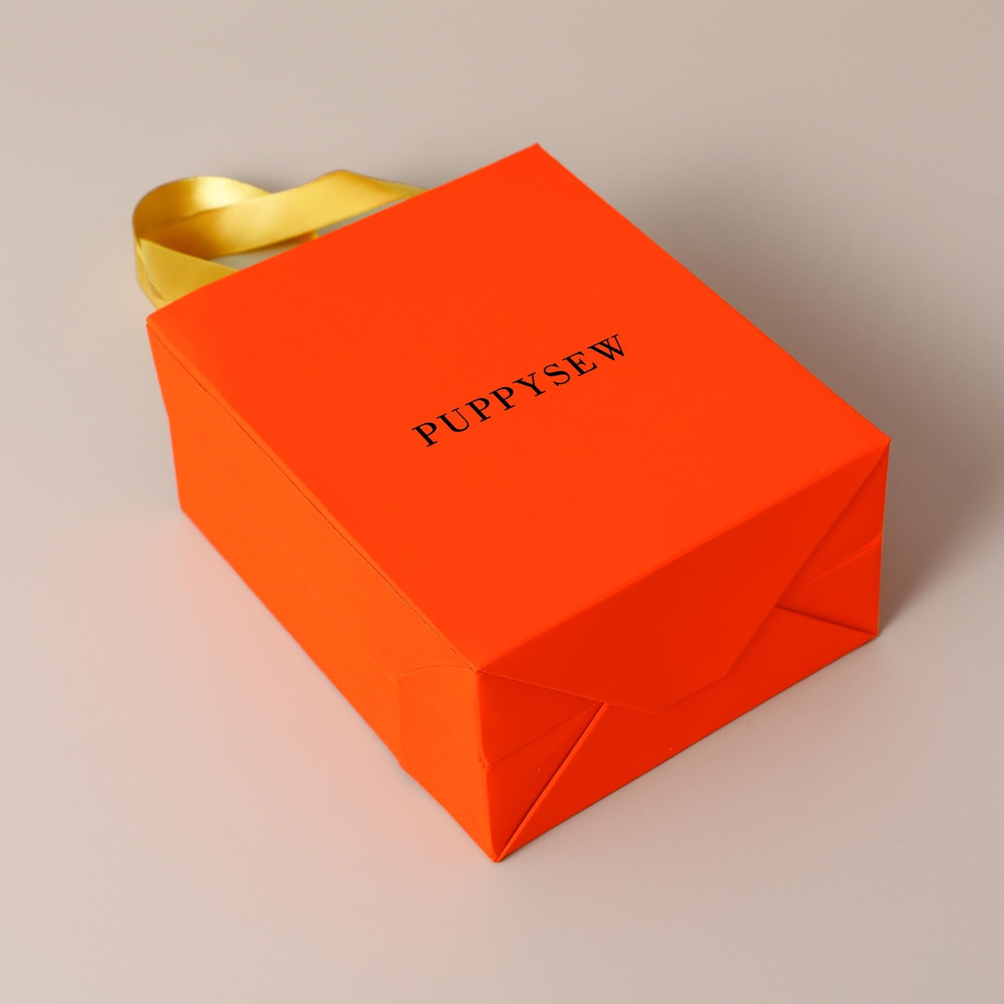 Orange Luxury Paper Gift Bags with Gold Handles | Wedding Favor, Small Business Packaging-zoom-6