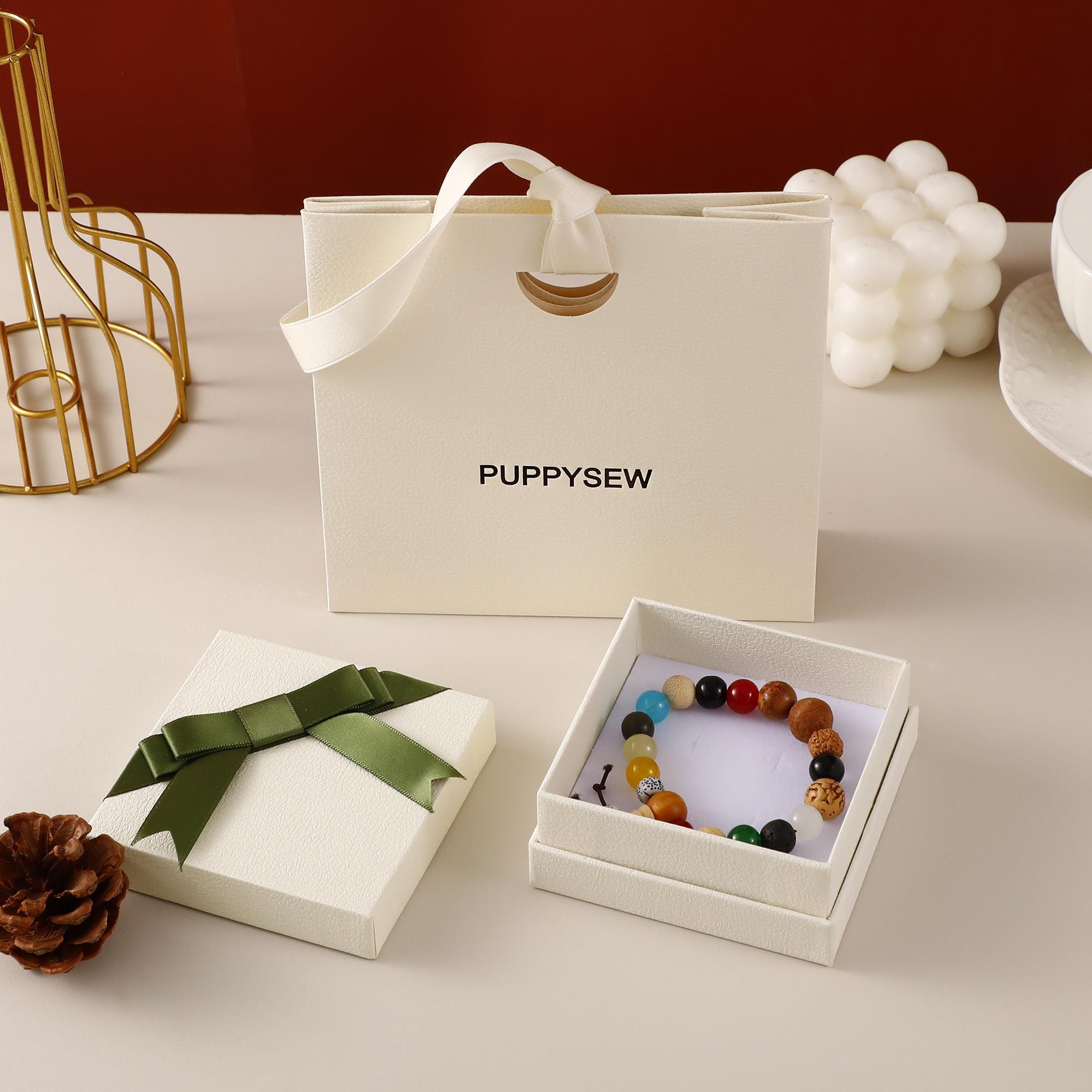 Bow Jewelry Box, Exquisite Ring Earring Necklace Box (9x9x4cm)-zoom-3