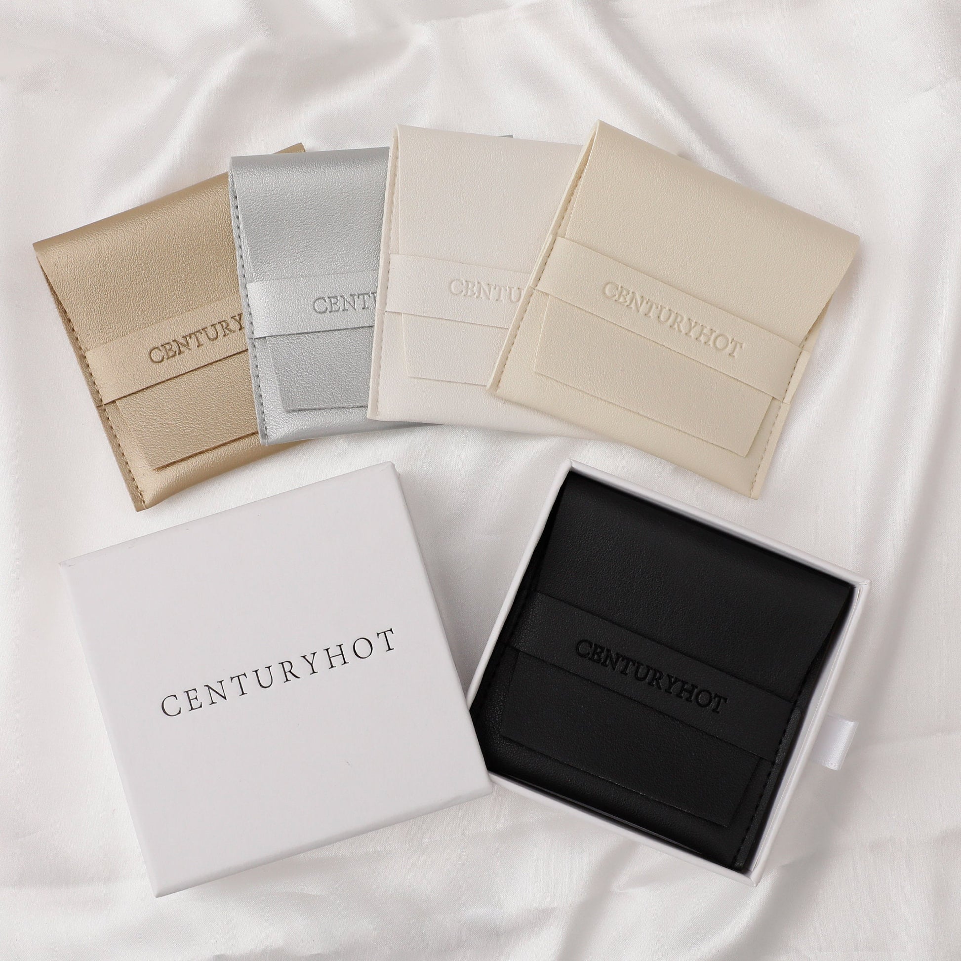 Custom Logo Black Faux Leather Jewelry Bags, Embossed Snap Bags-7