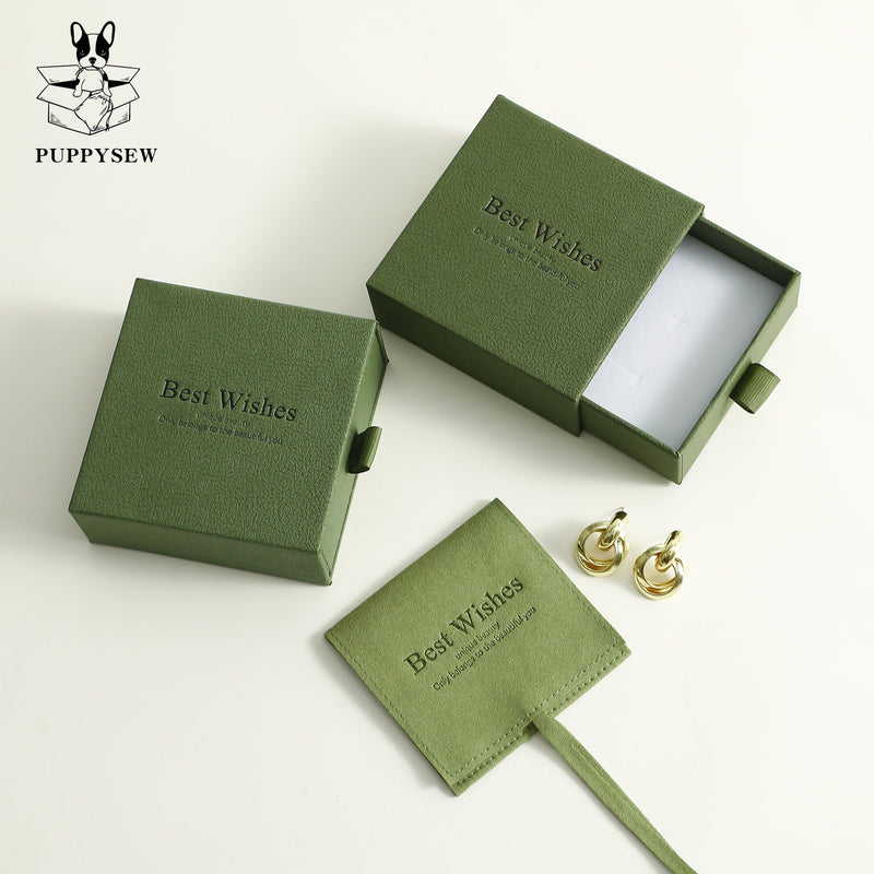 Customizable Green Microfiber Jewelry Box with Bag (9x9cm)-zoom-