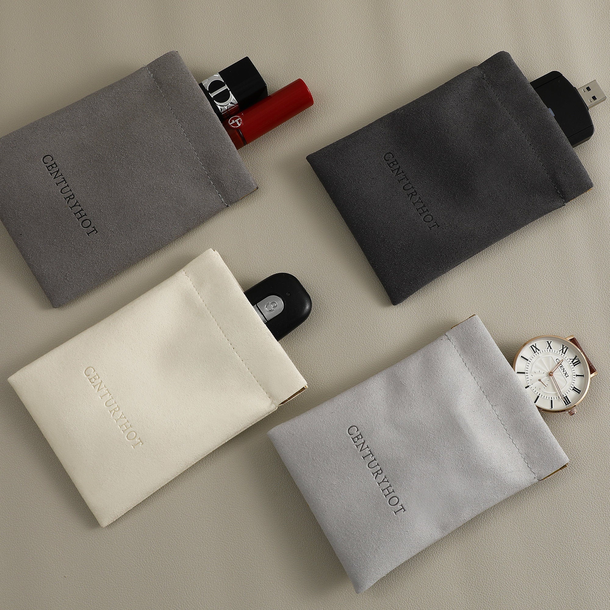 Custom Logo Microfiber Jewelry Bag, 8x8cm Snap Closure, 50pcs-zoom-8